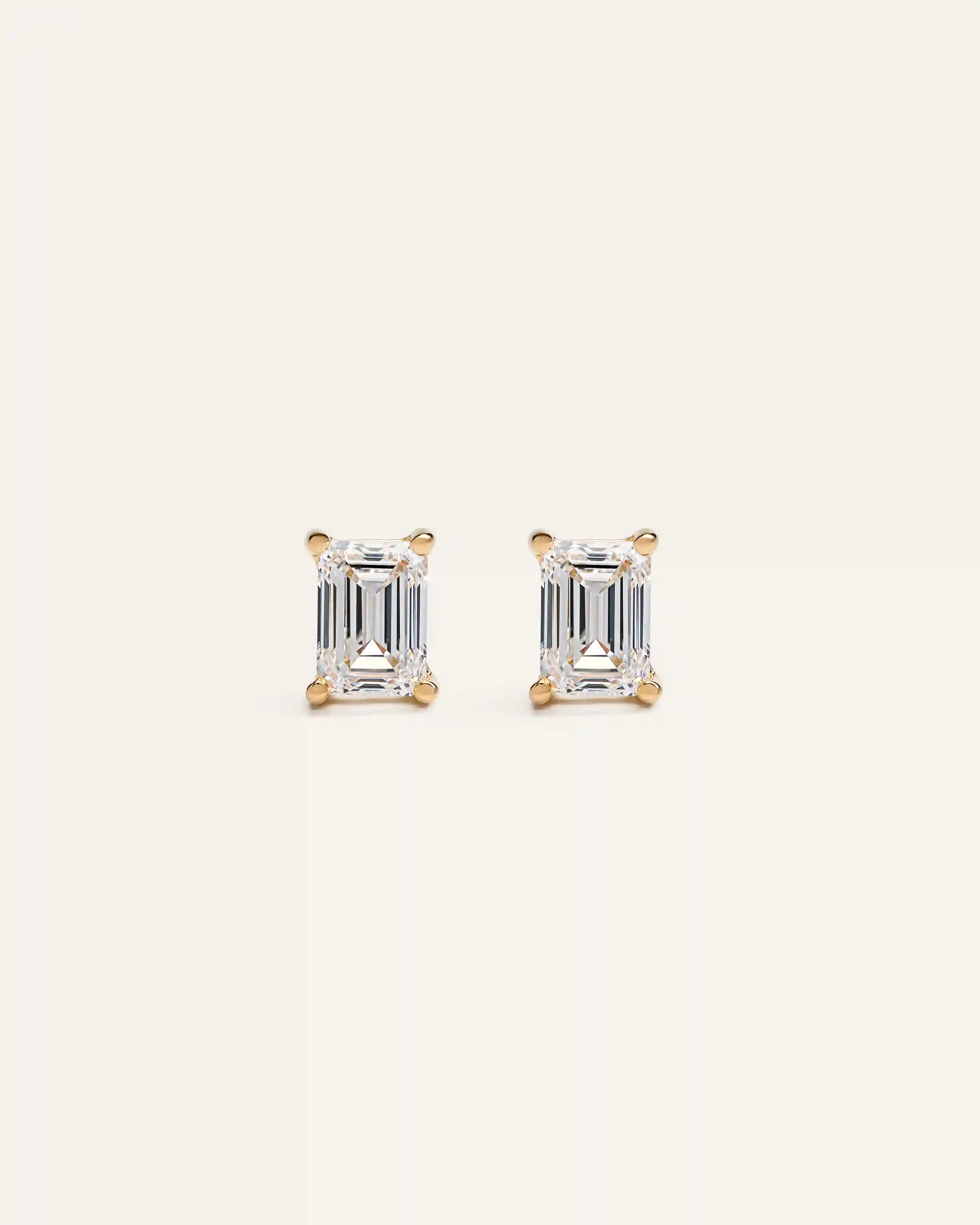 14k Gold Lab Grown Diamond Emerald Solitaire Studs - 2ctw