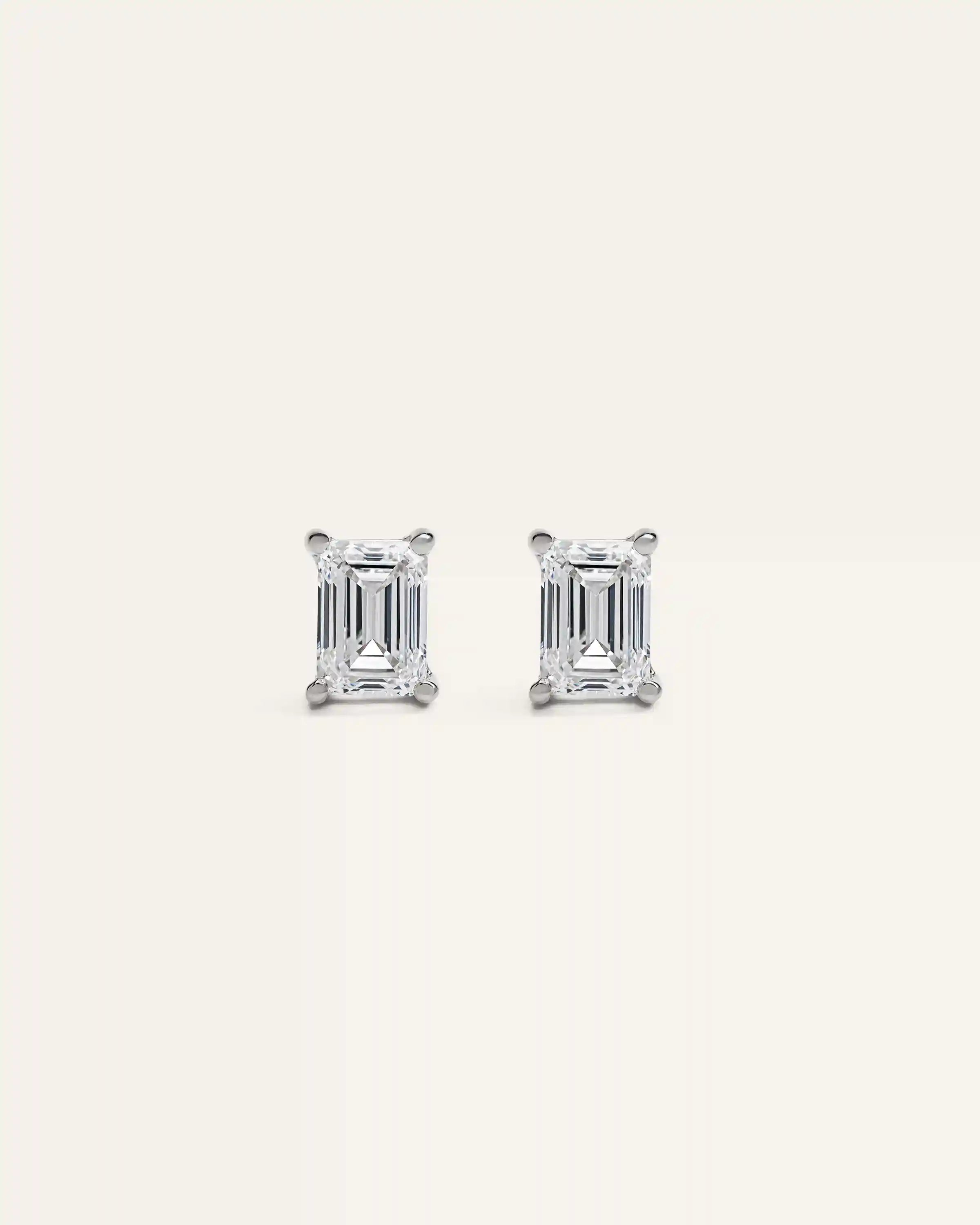 14k Gold Lab Grown Diamond Emerald Solitaire Studs - 2ctw