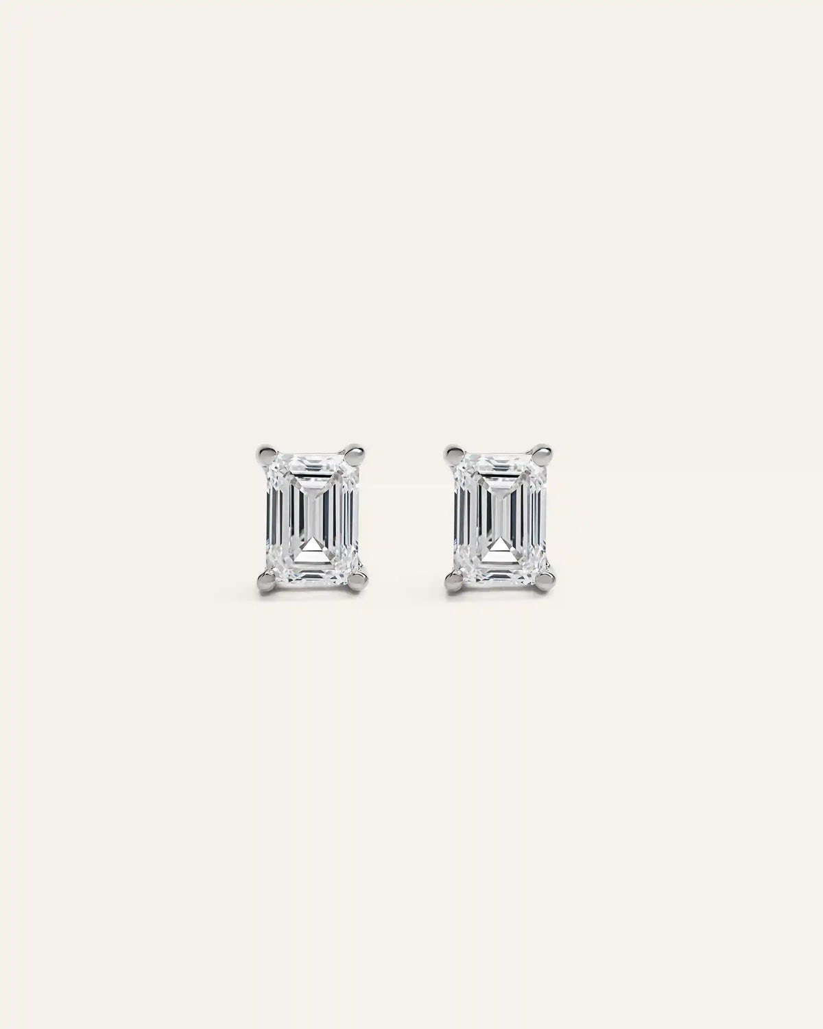 14k Gold Lab Grown Diamond Emerald Solitaire Studs - 2ctw