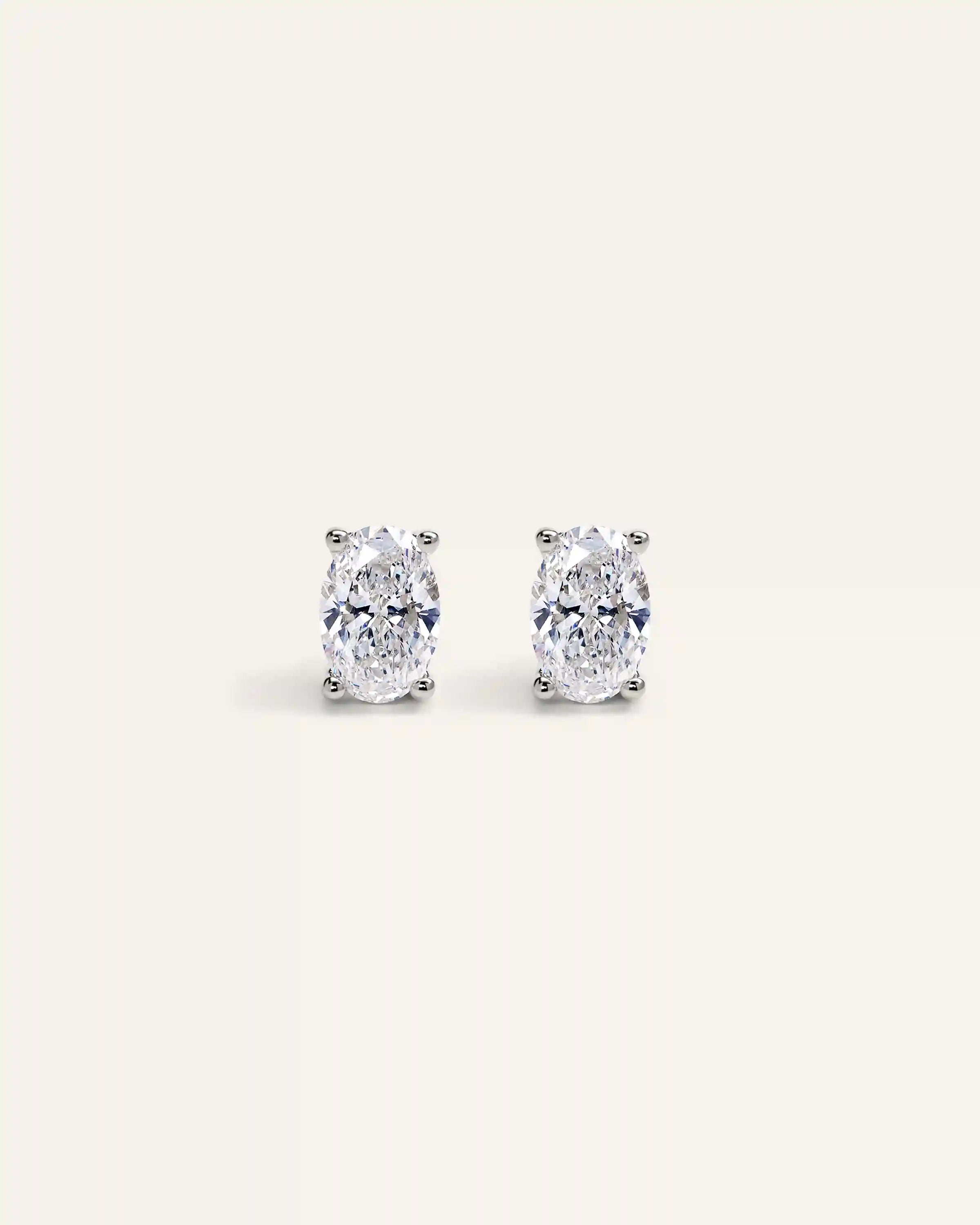 14K Gold Lab Grown Diamond Oval Solitaire Studs - 1ctw