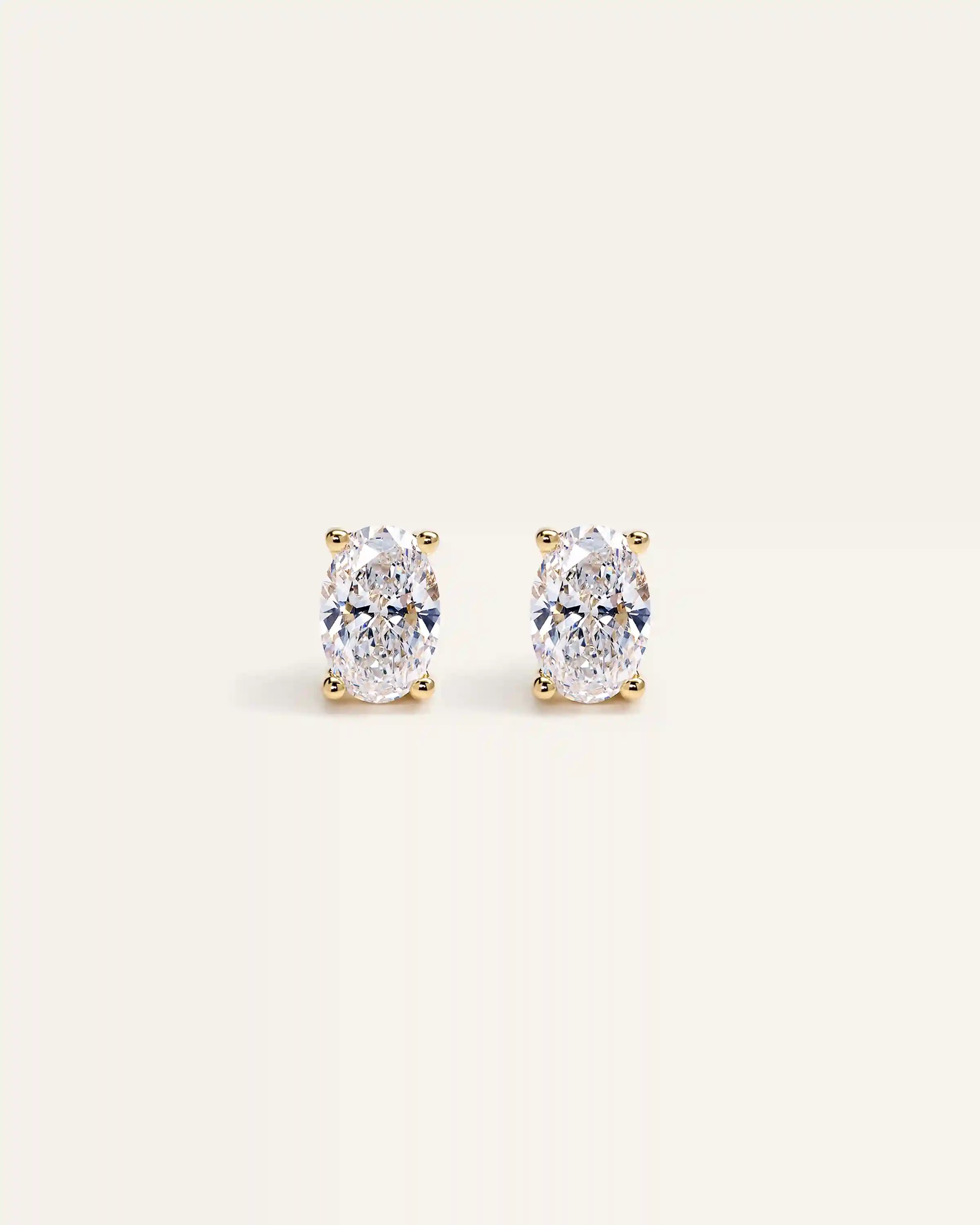 14K Gold Lab Grown Diamond Oval Solitaire Studs - 1ctw
