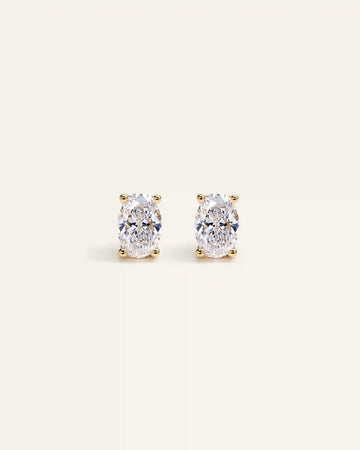 14K Gold Lab Grown Diamond Oval Solitaire Studs - 1ctw