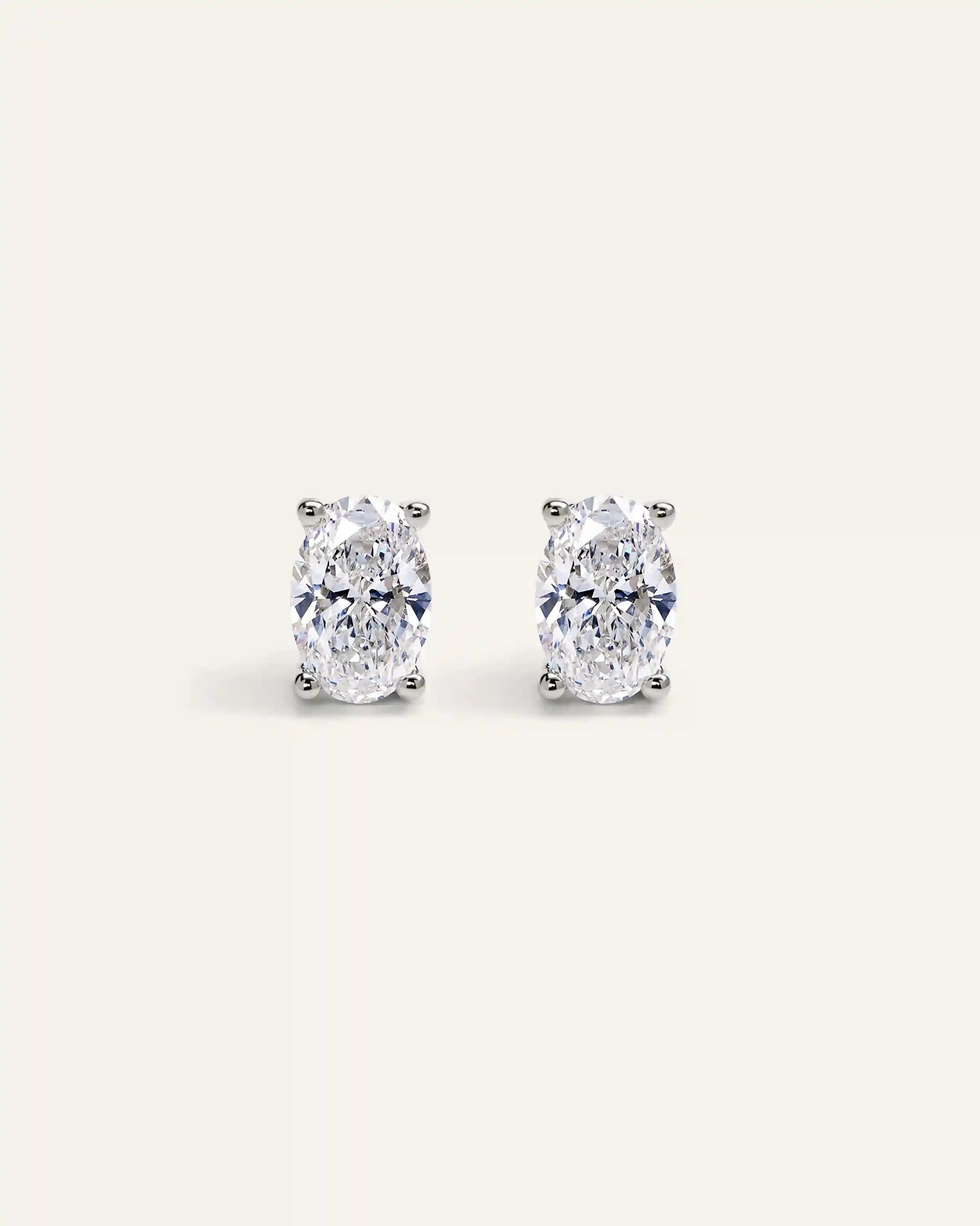 14K Gold Lab Grown Diamond Oval Solitaire Studs - 2ctw