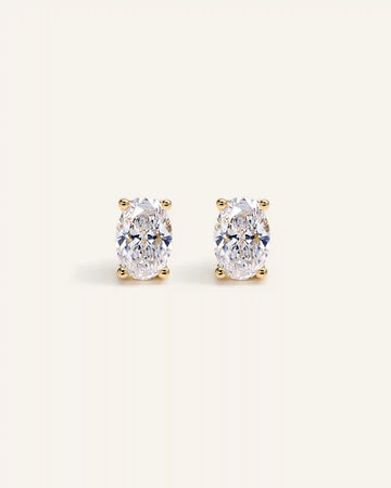 14K Gold Lab Grown Diamond Oval Solitaire Studs - 2ctw
