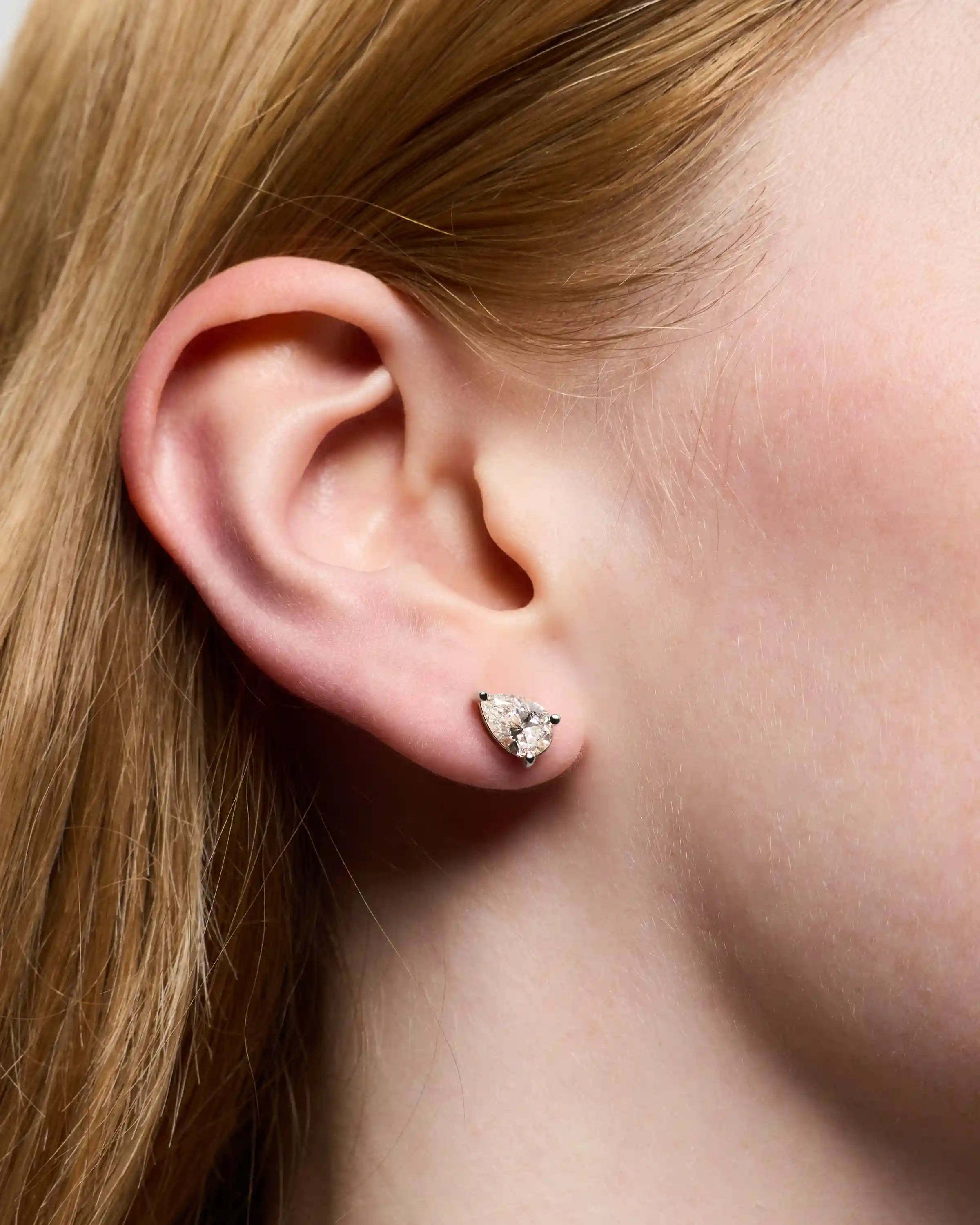 14k Gold Lab Grown Diamond Pear Solitaire Studs - 2ctw