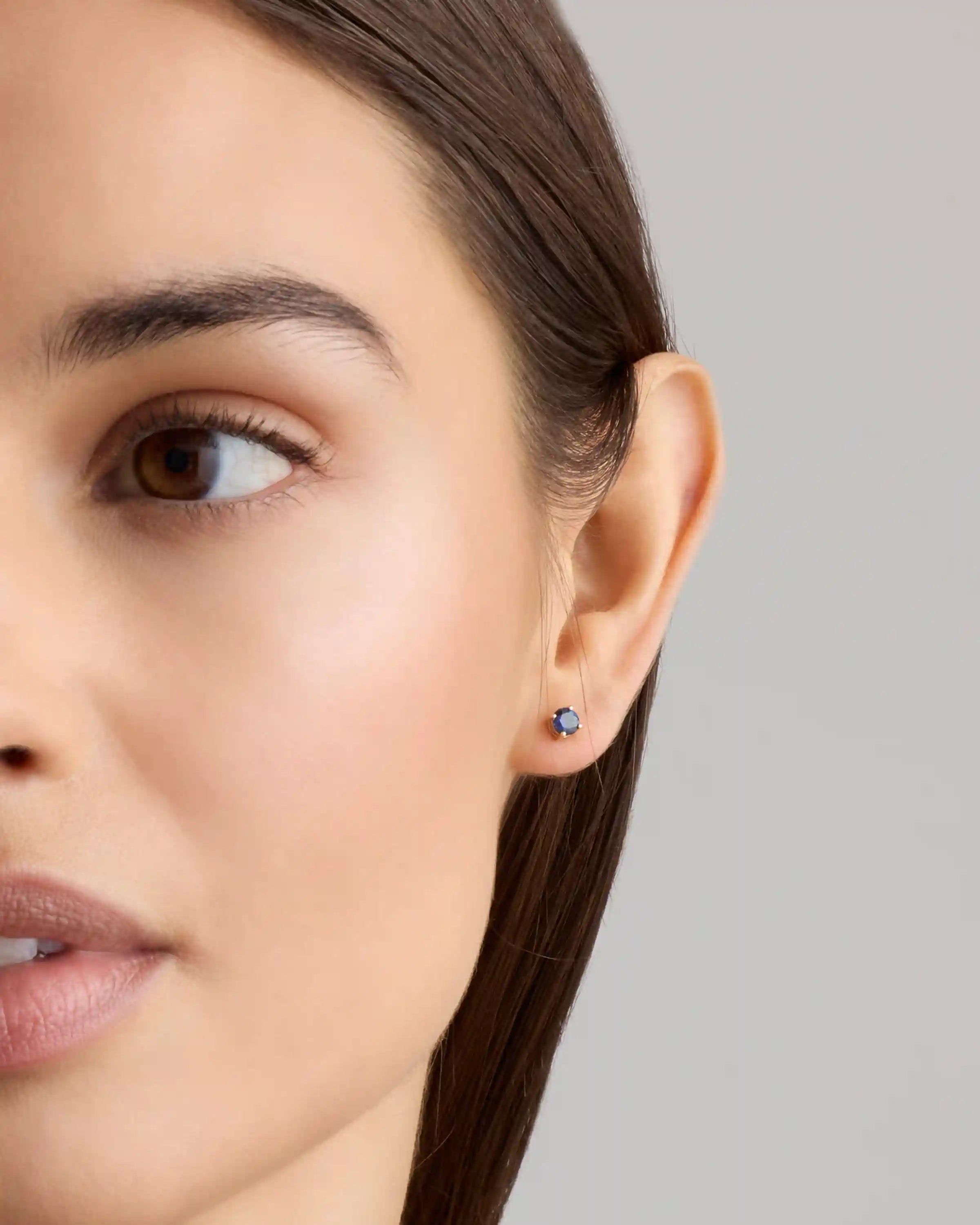 14K Gold Gemstone Solitaire Studs