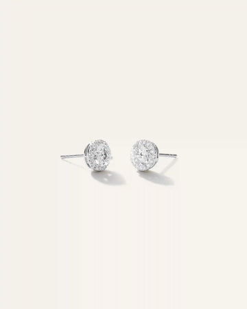 14K Gold Lab Grown Diamond Halo Studs - 1ctw