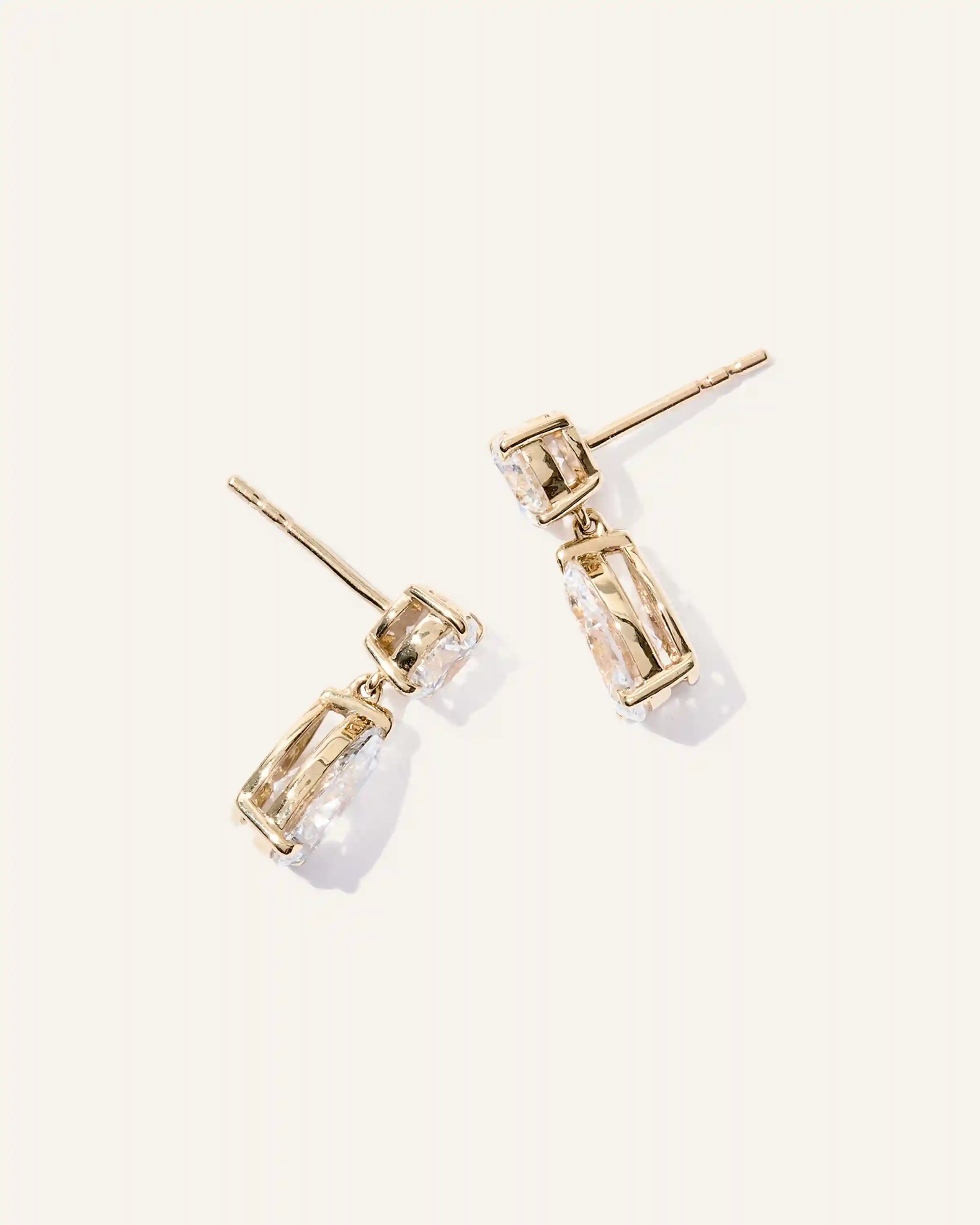 14K Gold Lab Grown Diamond Round & Pear Drop Earrings