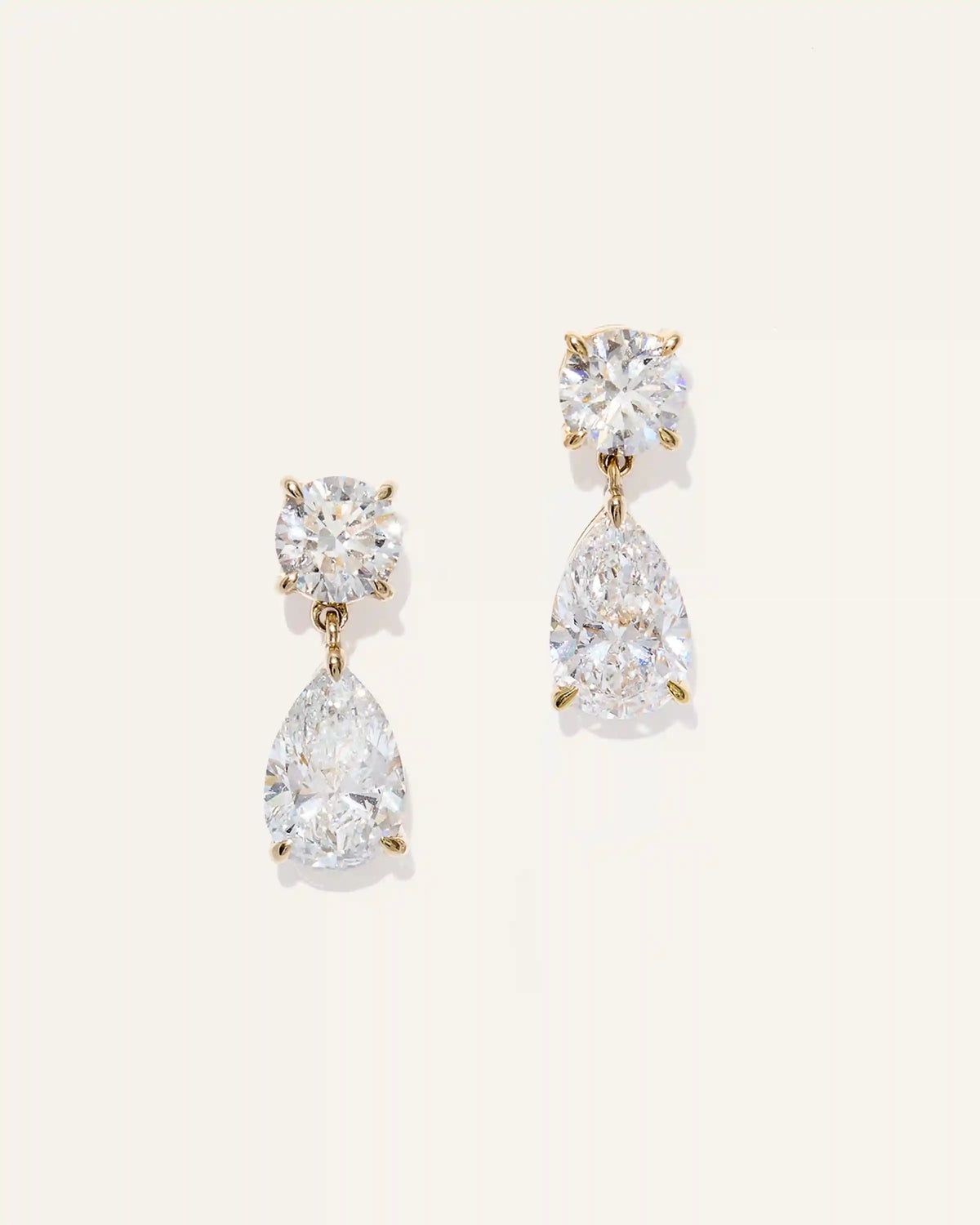 14K Gold Lab Grown Diamond Round & Pear Drop Earrings