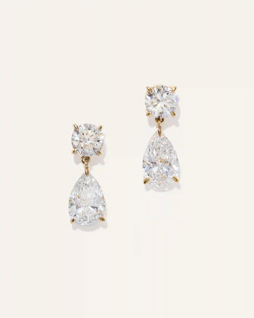 14K Gold Lab Grown Diamond Round & Pear Drop Earrings