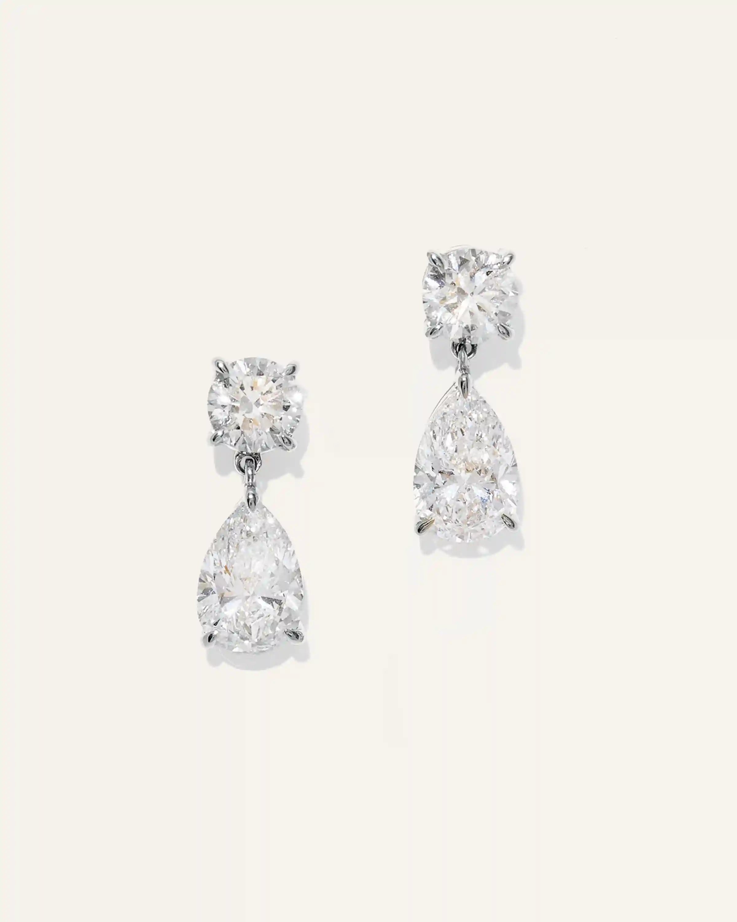 14K Gold Lab Grown Diamond Round & Pear Drop Earrings