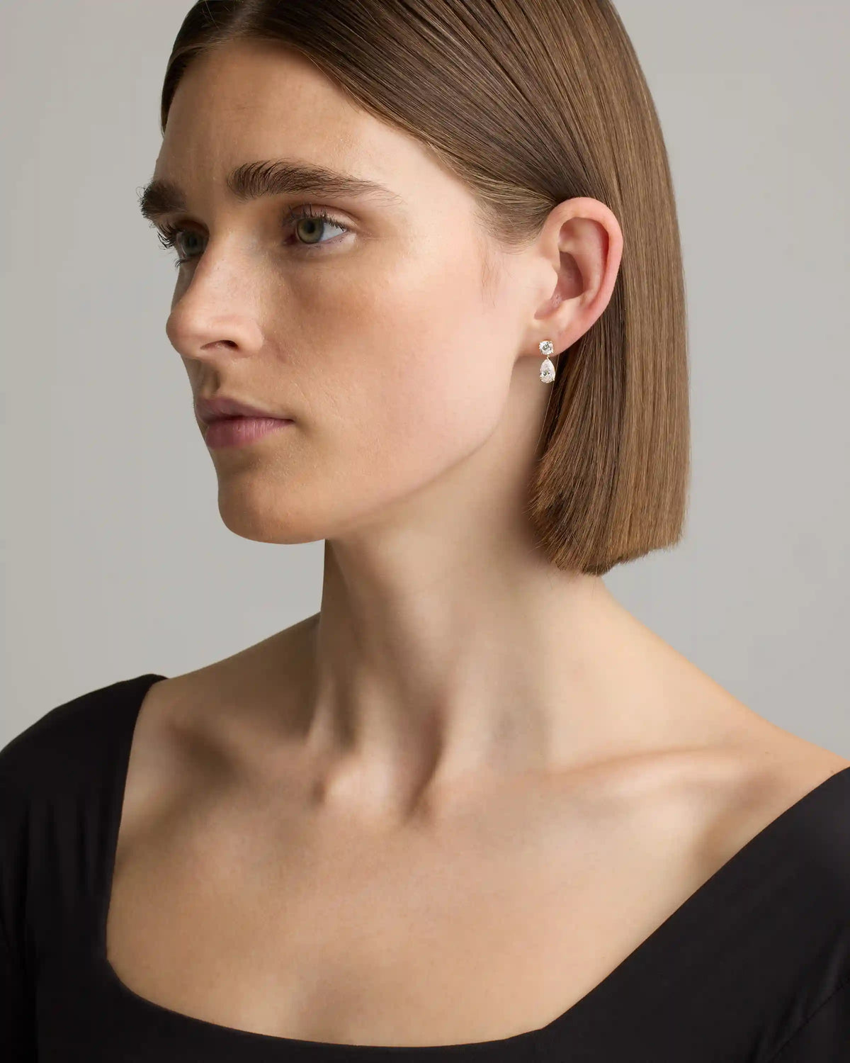 14K Gold Lab Grown Diamond Round & Pear Drop Earrings