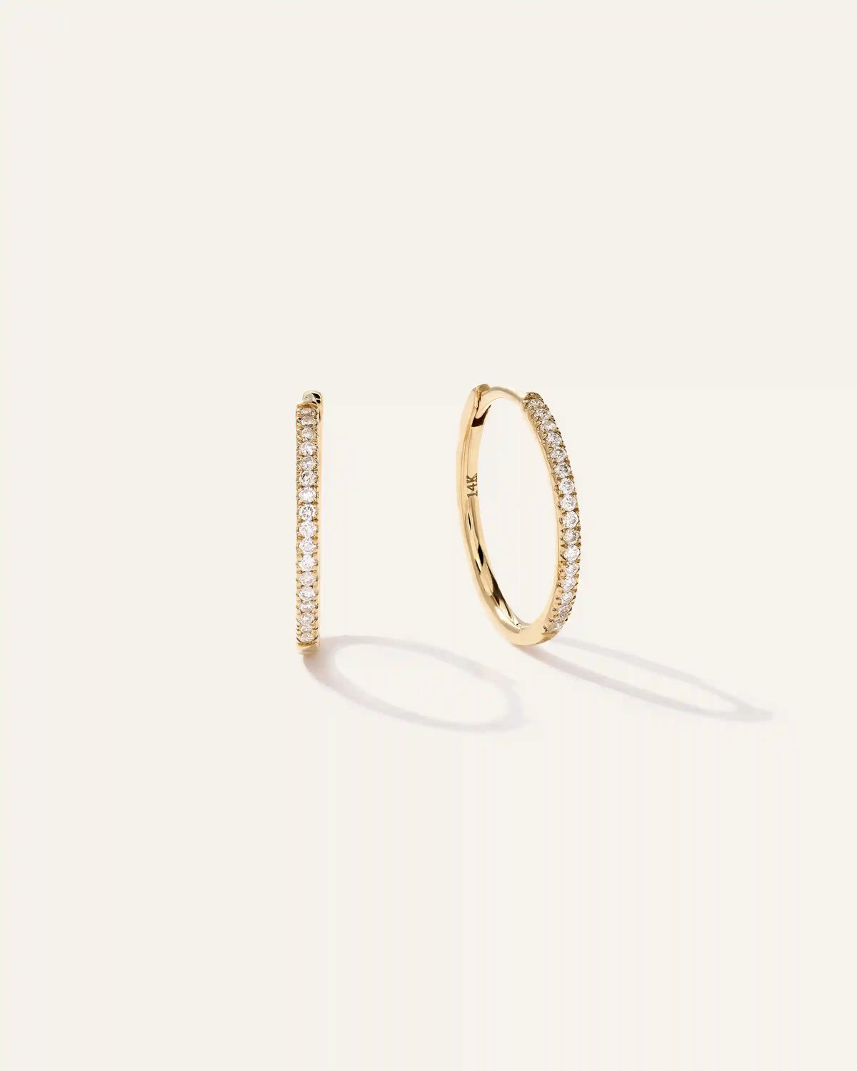14K Gold Diamond Pave Hoops