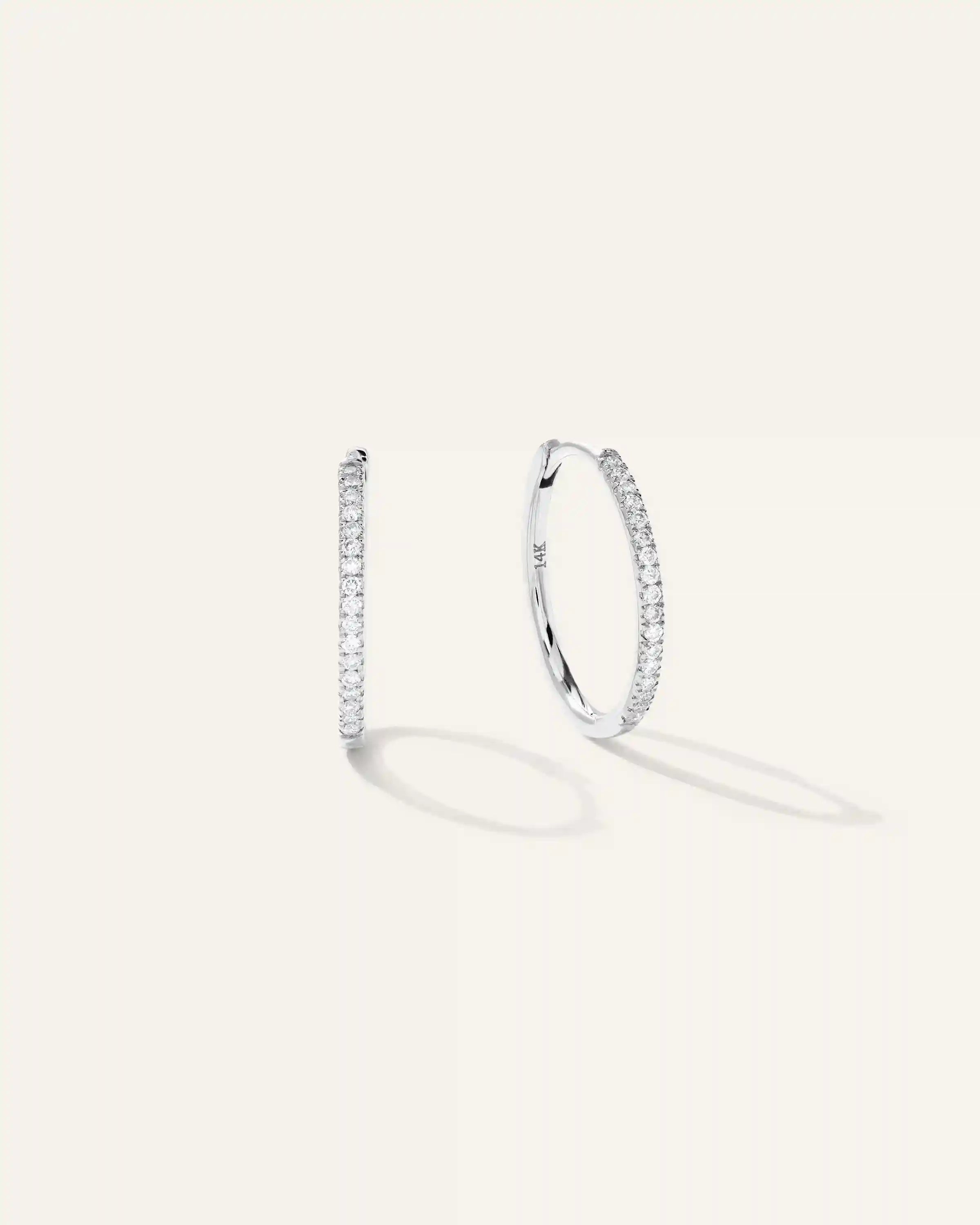 14K Gold Diamond Pave Hoops