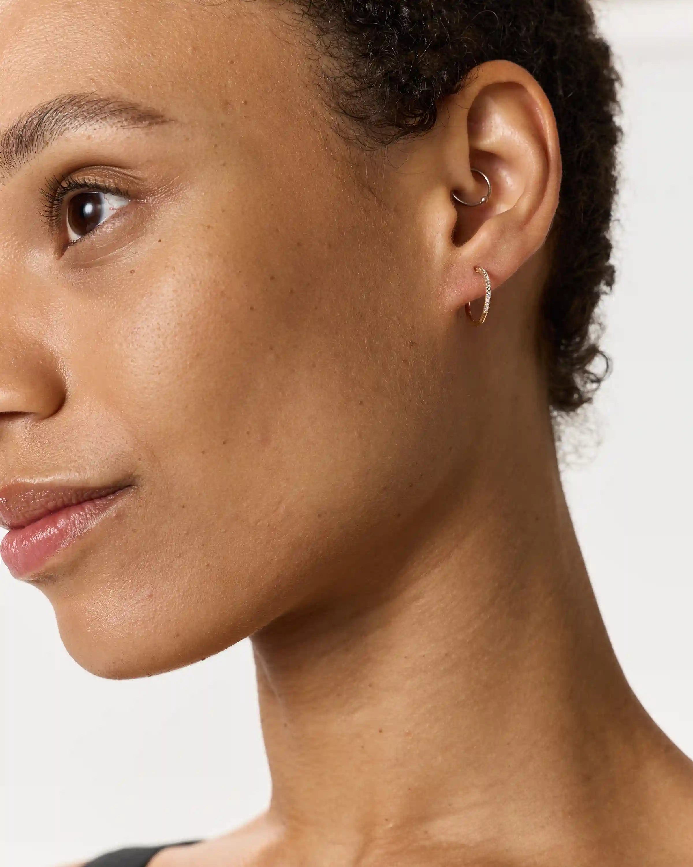 14K Gold Diamond Pave Hoops