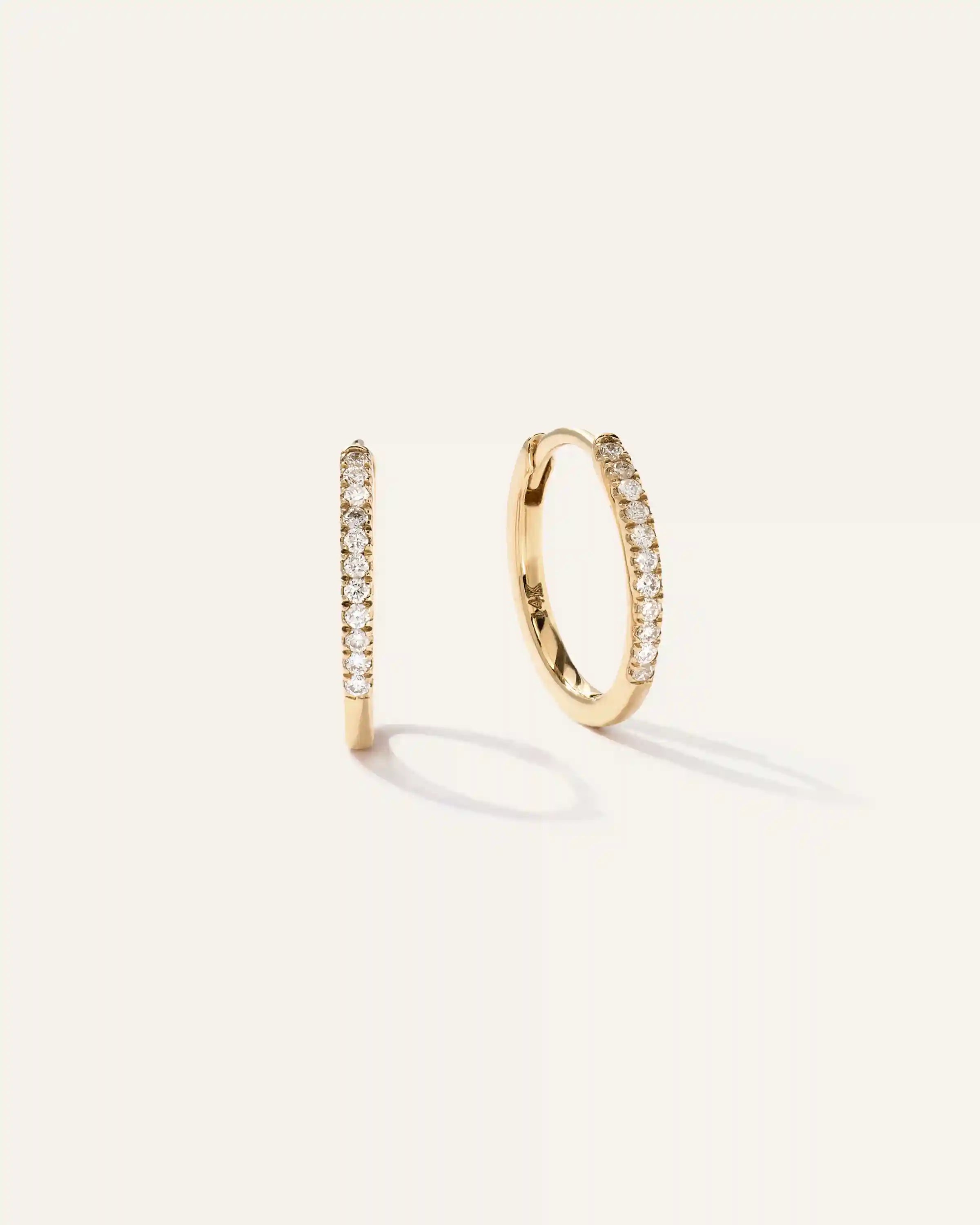 14K Gold Diamond Pave Hoops