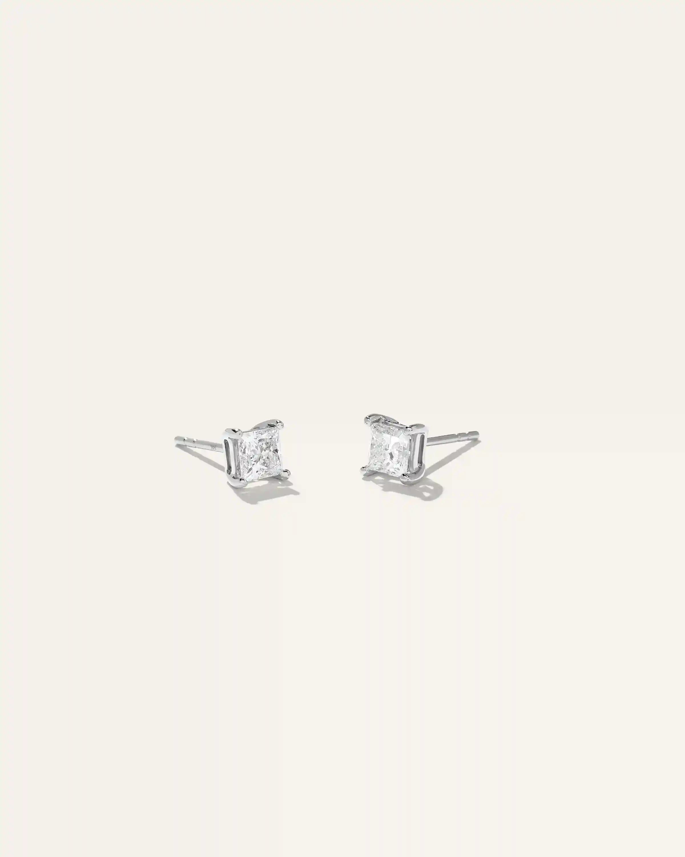 14K Gold Lab Grown Diamond Princess Solitaire Studs - 1ctw