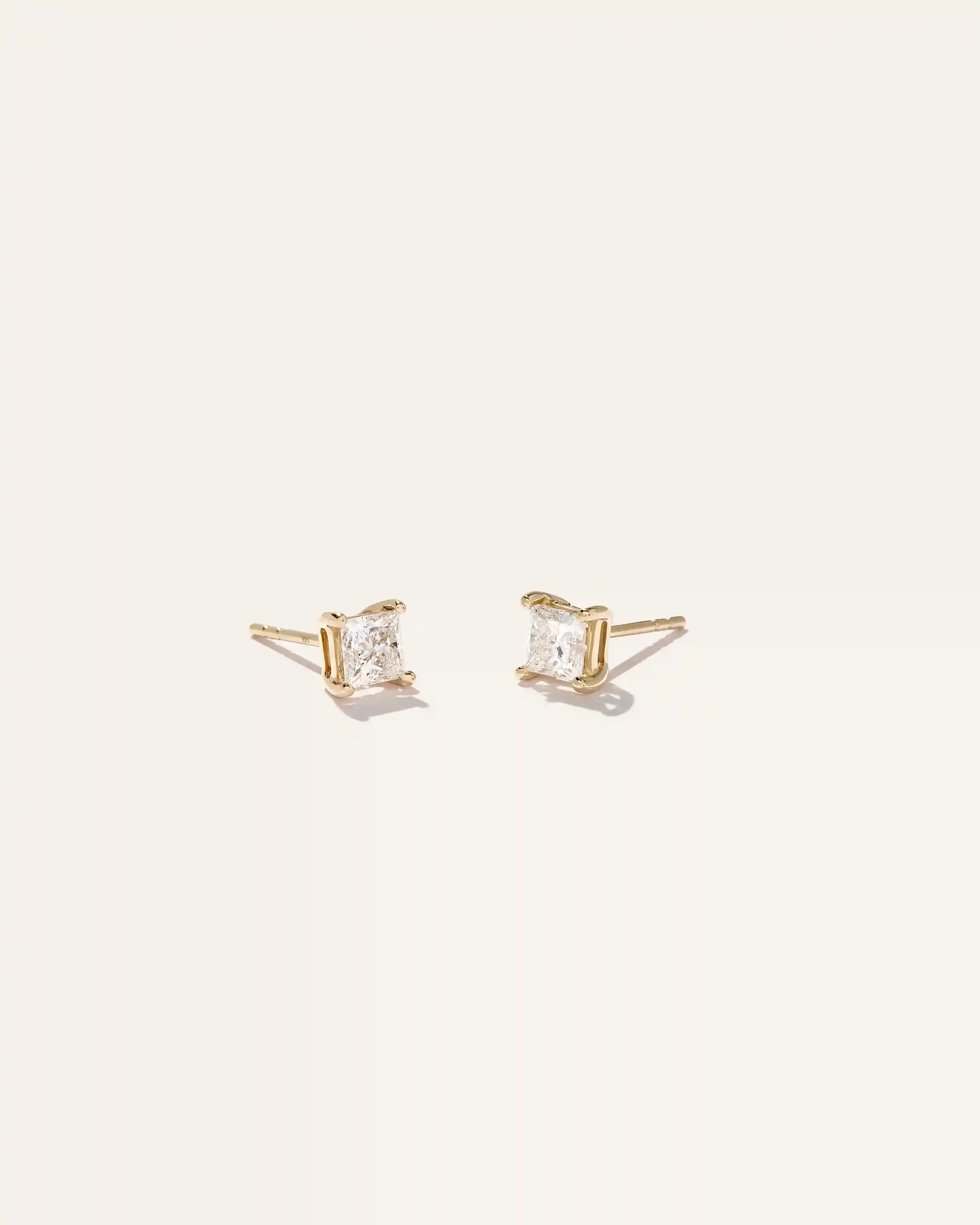 14K Gold Lab Grown Diamond Princess Solitaire Studs - 1ctw