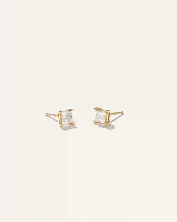 14K Gold Lab Grown Diamond Princess Solitaire Studs - 1ctw