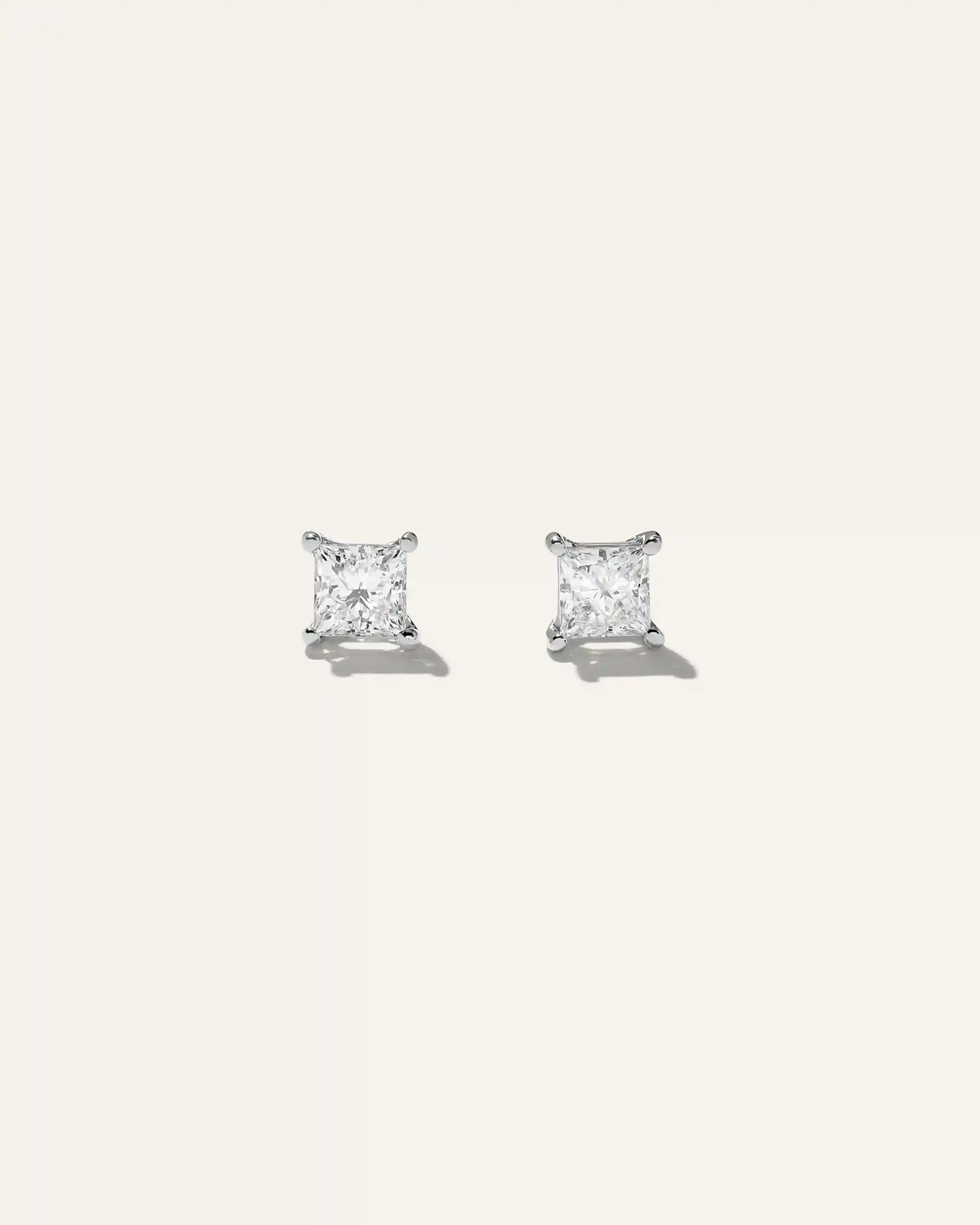 14K Gold Lab Grown Diamond Princess Solitaire Studs - 1ctw