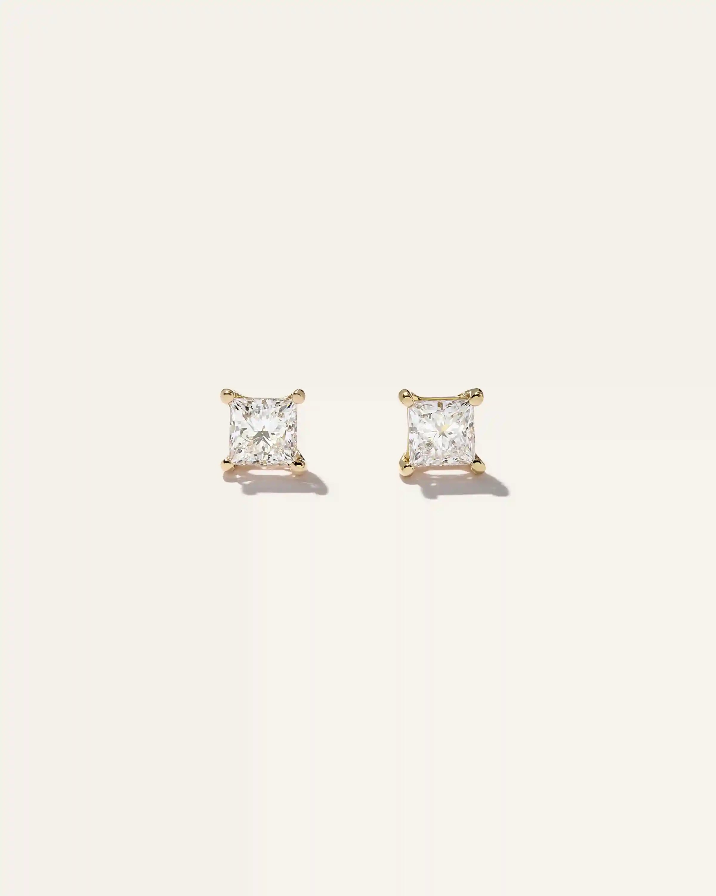14K Gold Lab Grown Diamond Princess Solitaire Studs - 1ctw