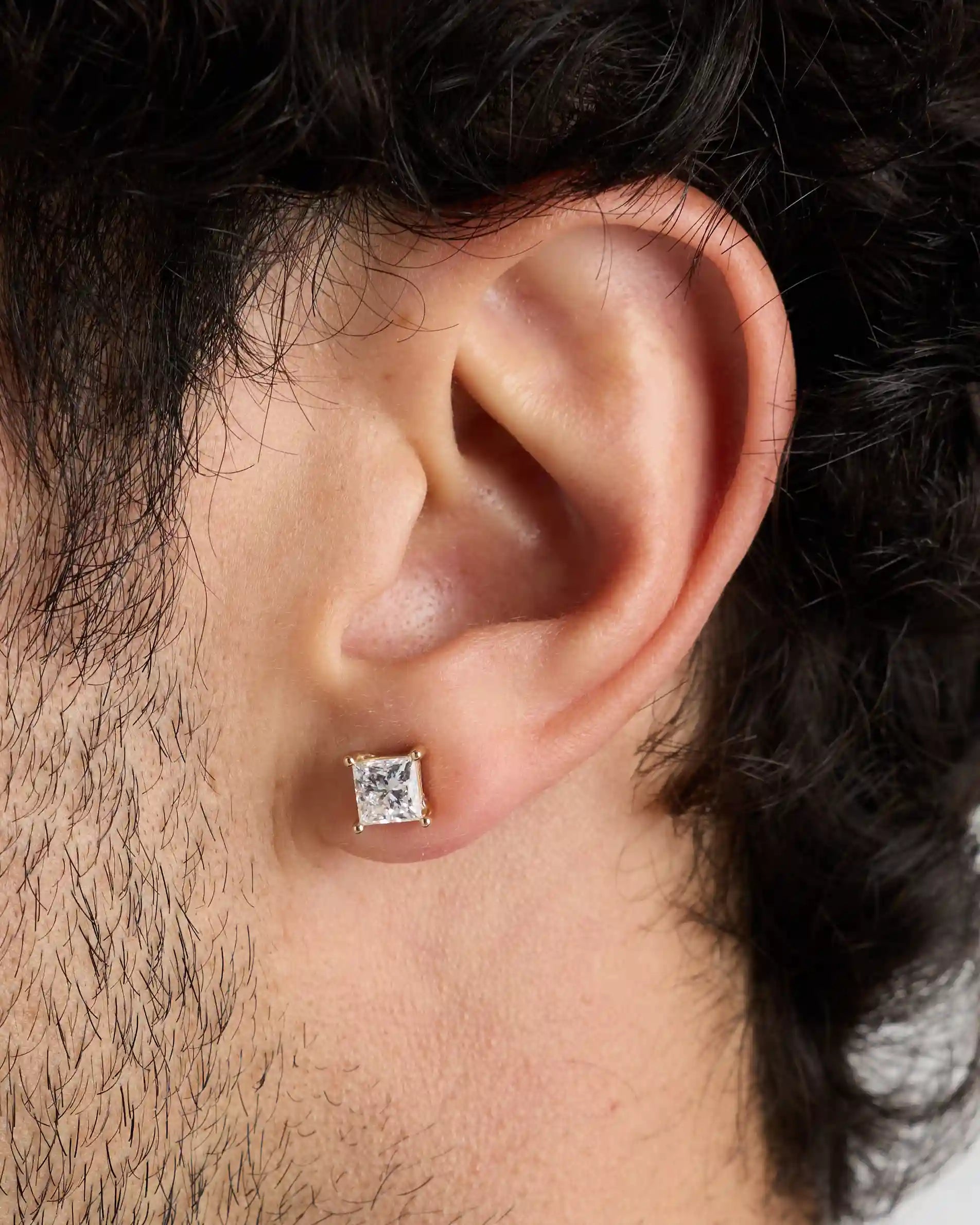 14K Gold Lab Grown Diamond Princess Solitaire Studs - 2ctw