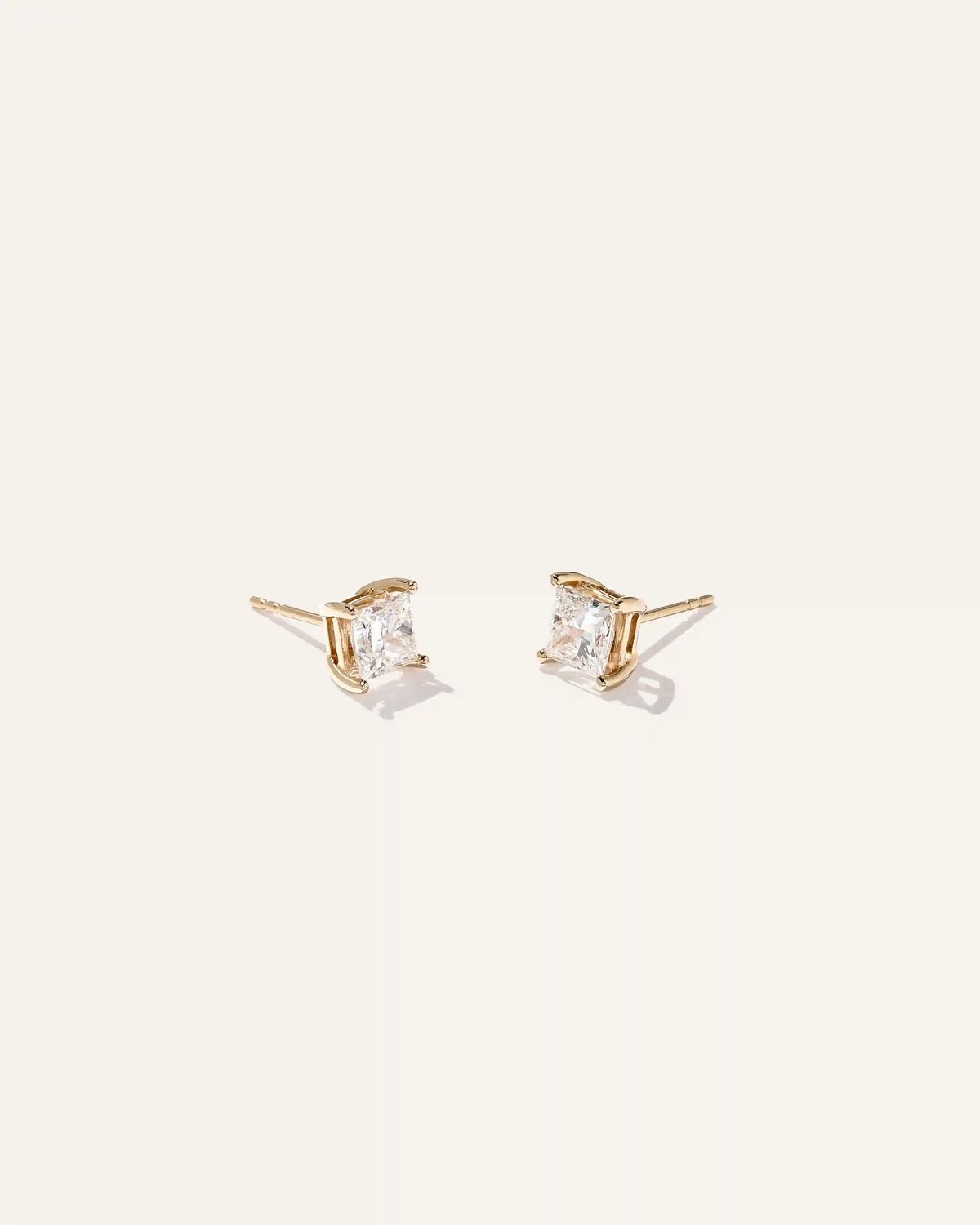 14K Gold Lab Grown Diamond Princess Solitaire Studs - 2ctw