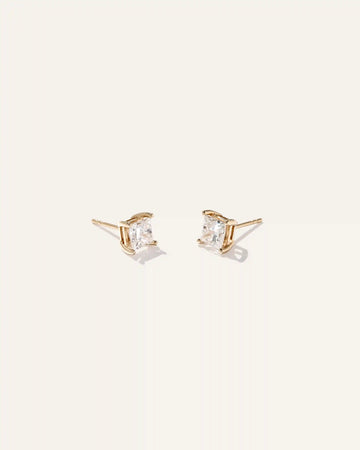 14K Gold Lab Grown Diamond Princess Solitaire Studs - 2ctw