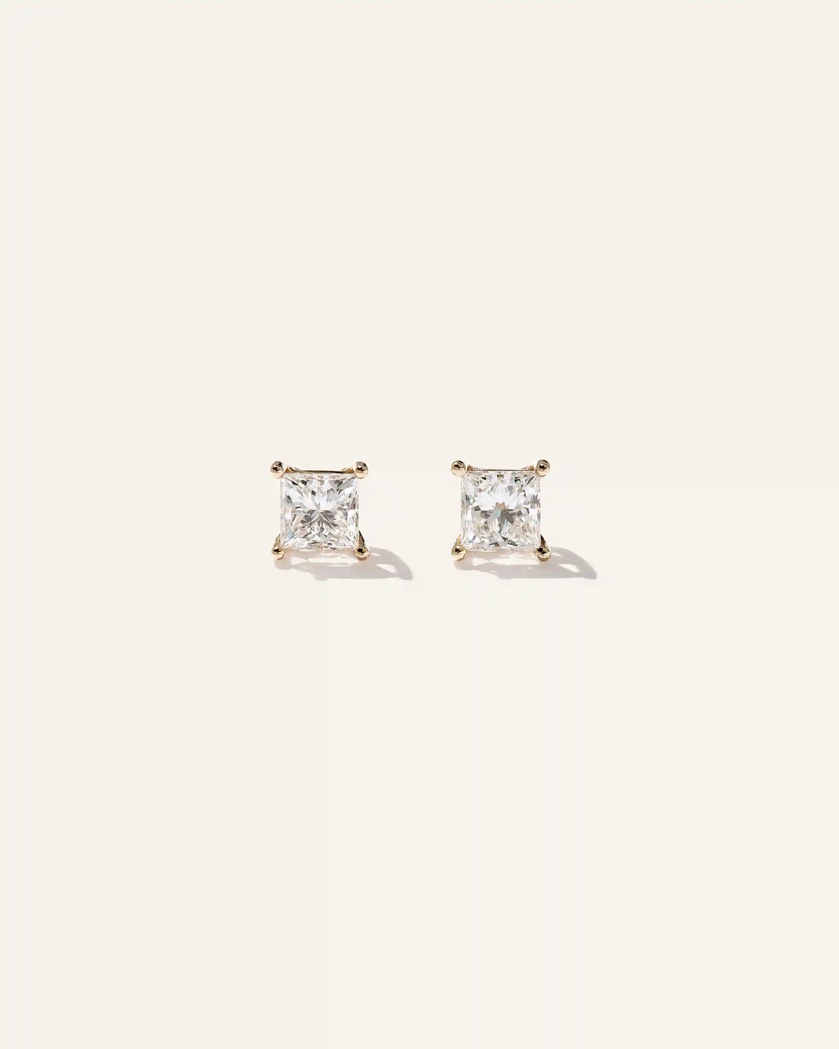 14K Gold Lab Grown Diamond Princess Solitaire Studs - 2ctw
