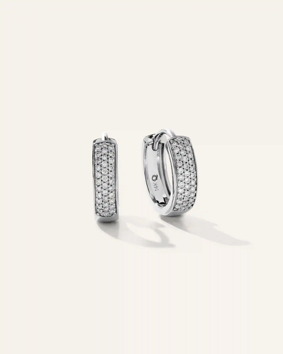 14K Gold Pave Diamond Multi Row Huggies