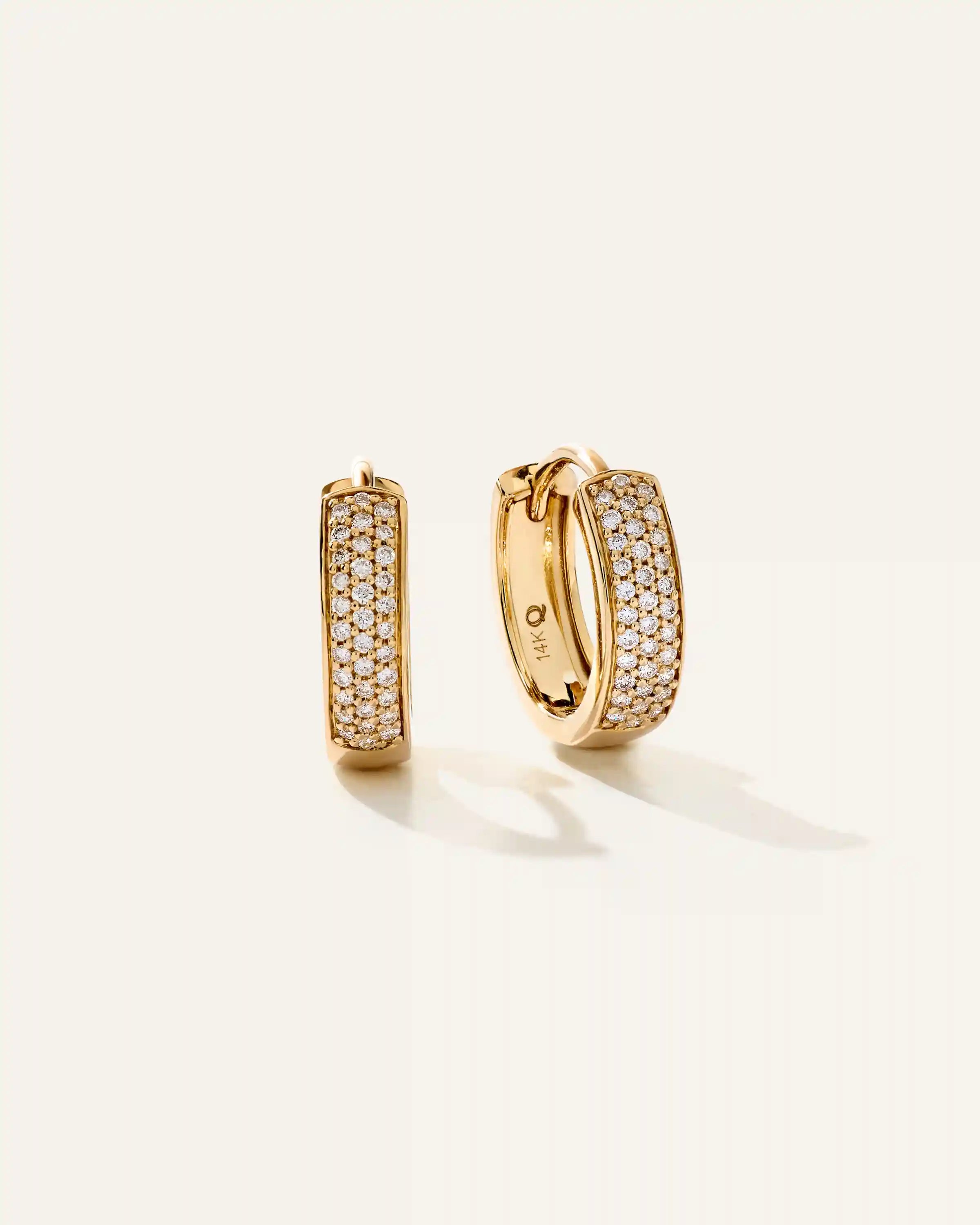 14K Gold Pave Diamond Multi Row Huggies