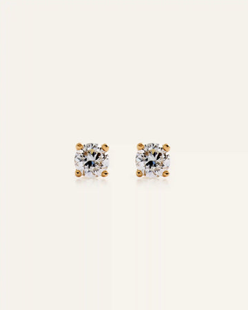 14K Gold Lab Grown Diamond Round Tiny Flat Back Stud - Pair