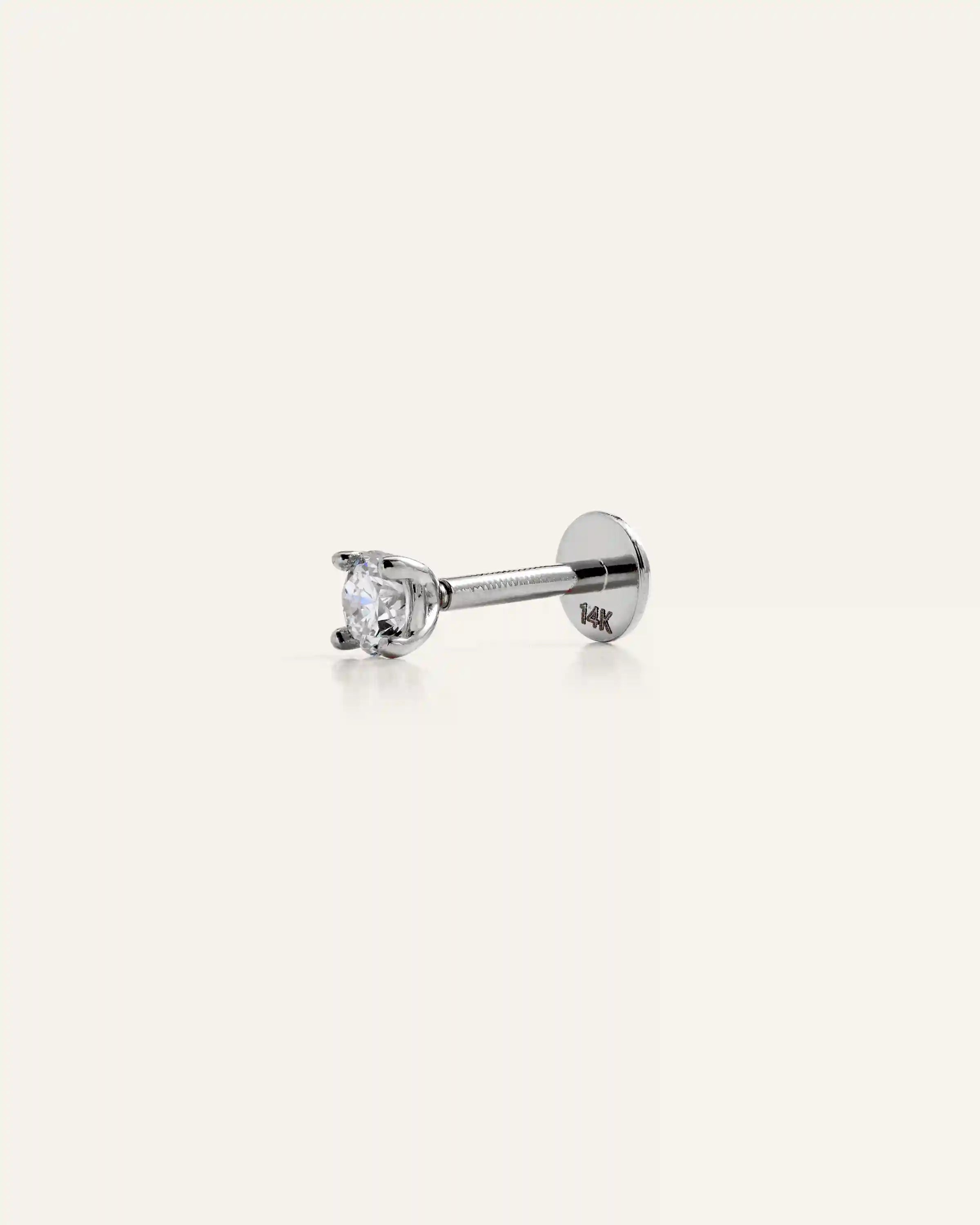 14K Gold Lab Grown Diamond Round Tiny Flat Back Stud - Pair