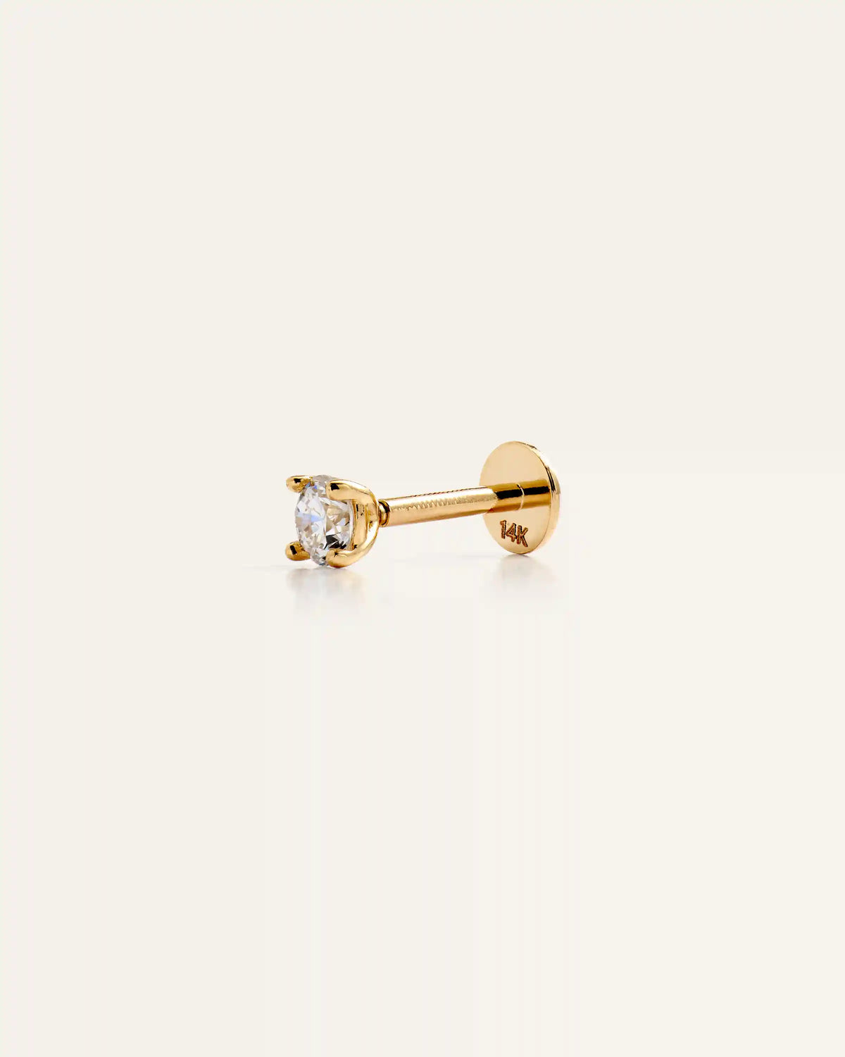 14K Gold Lab Grown Diamond Round Tiny Flat Back Stud - Single