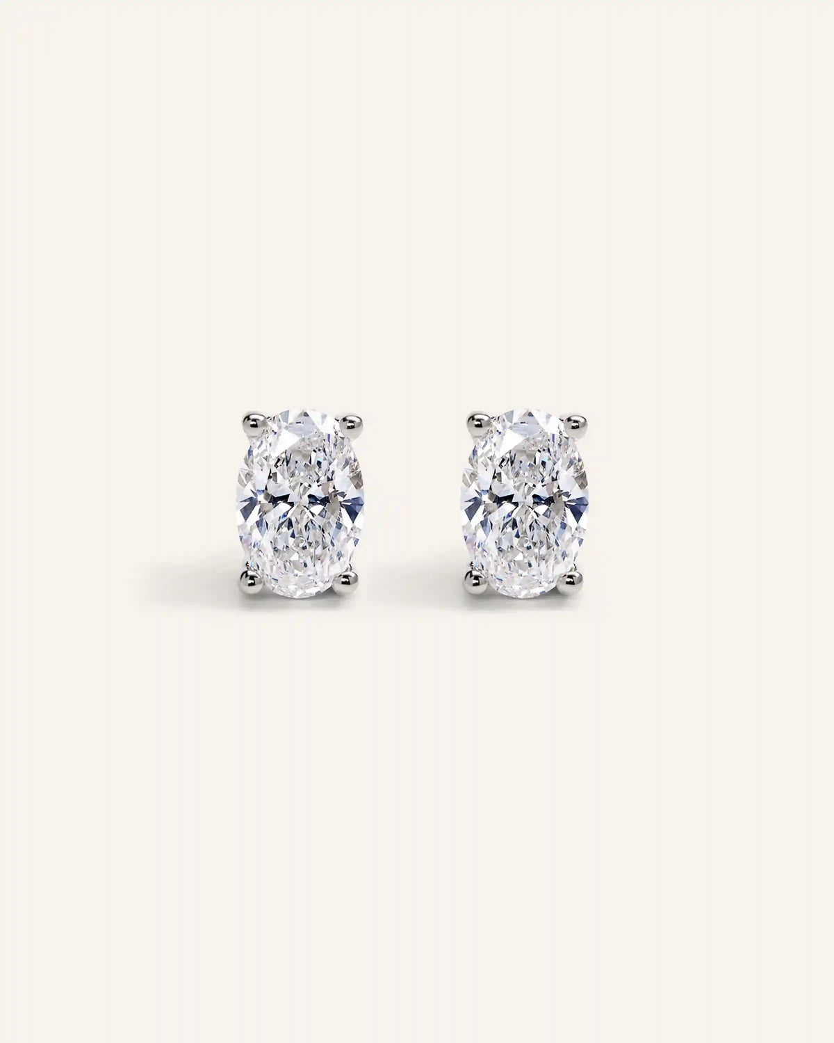 14K Gold Lab Grown Diamond Oval Solitaire Studs - 3ctw