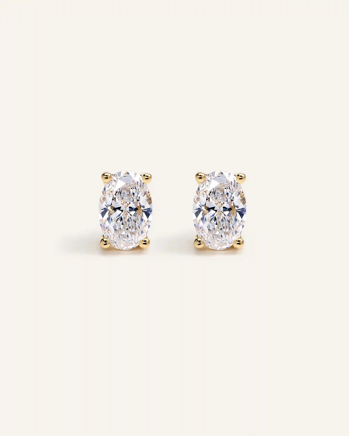14K Gold Lab Grown Diamond Oval Solitaire Studs - 3ctw