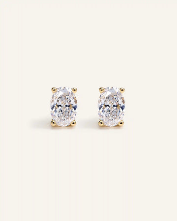 14K Gold Lab Grown Diamond Oval Solitaire Studs - 3ctw