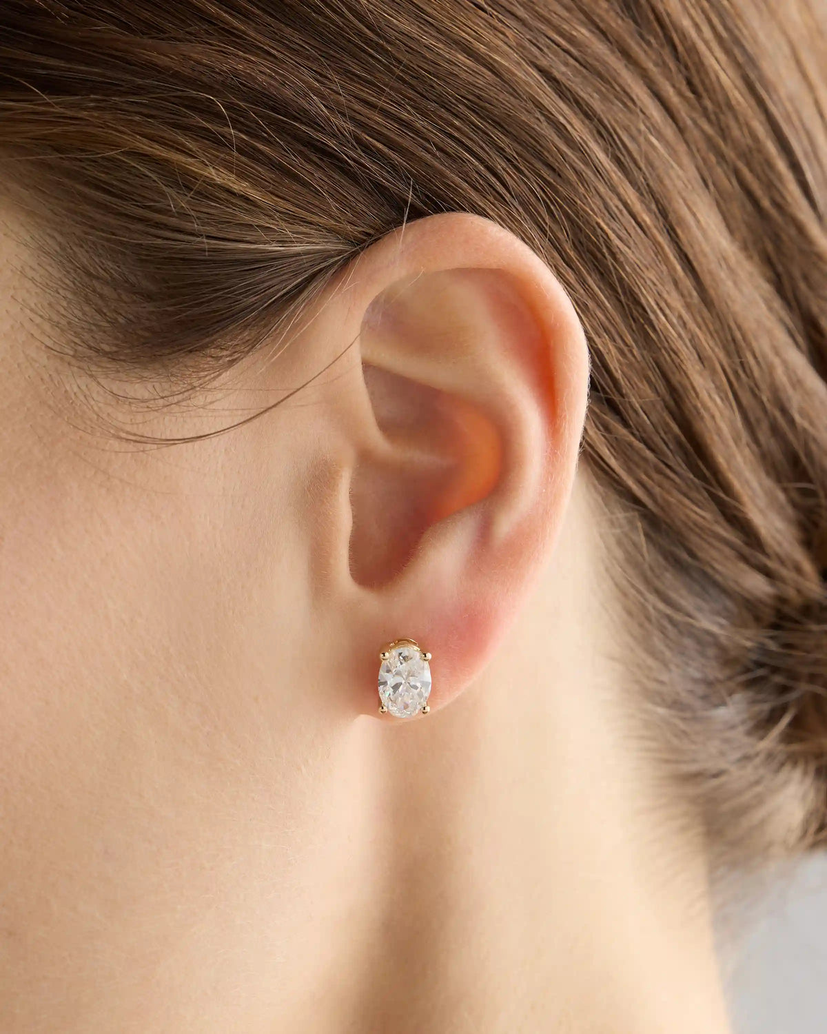 14K Gold Lab Grown Diamond Oval Solitaire Studs - 3ctw