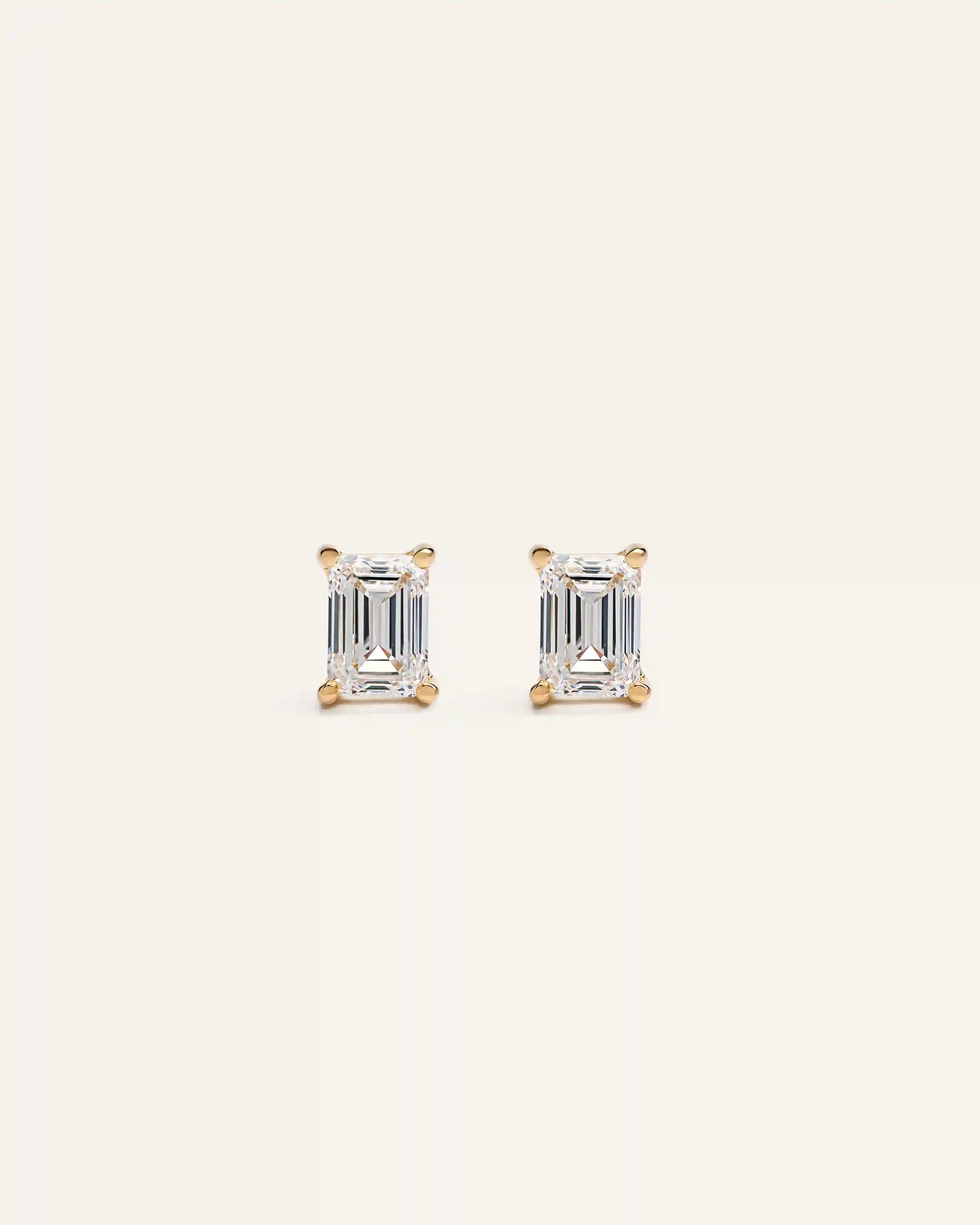 14K Gold Lab Grown Diamond Emerald Solitaire Studs - 1.5ctw