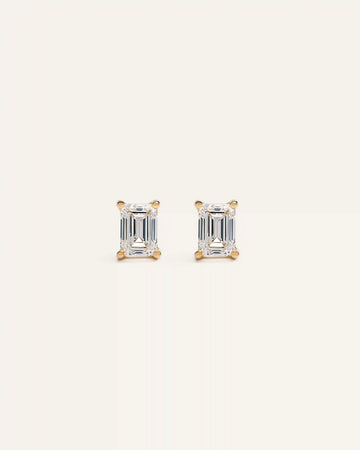 14K Gold Lab Grown Diamond Emerald Solitaire Studs - 1.5ctw