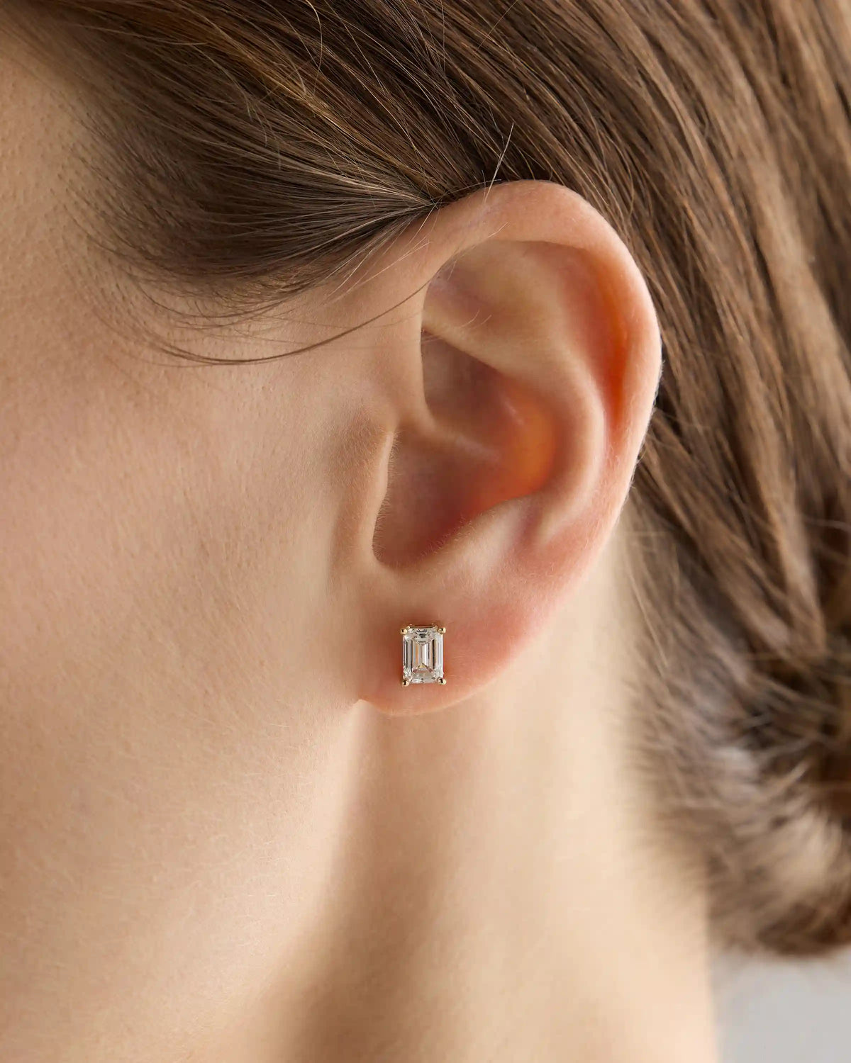 14K Gold Lab Grown Diamond Emerald Solitaire Studs - 1.5ctw
