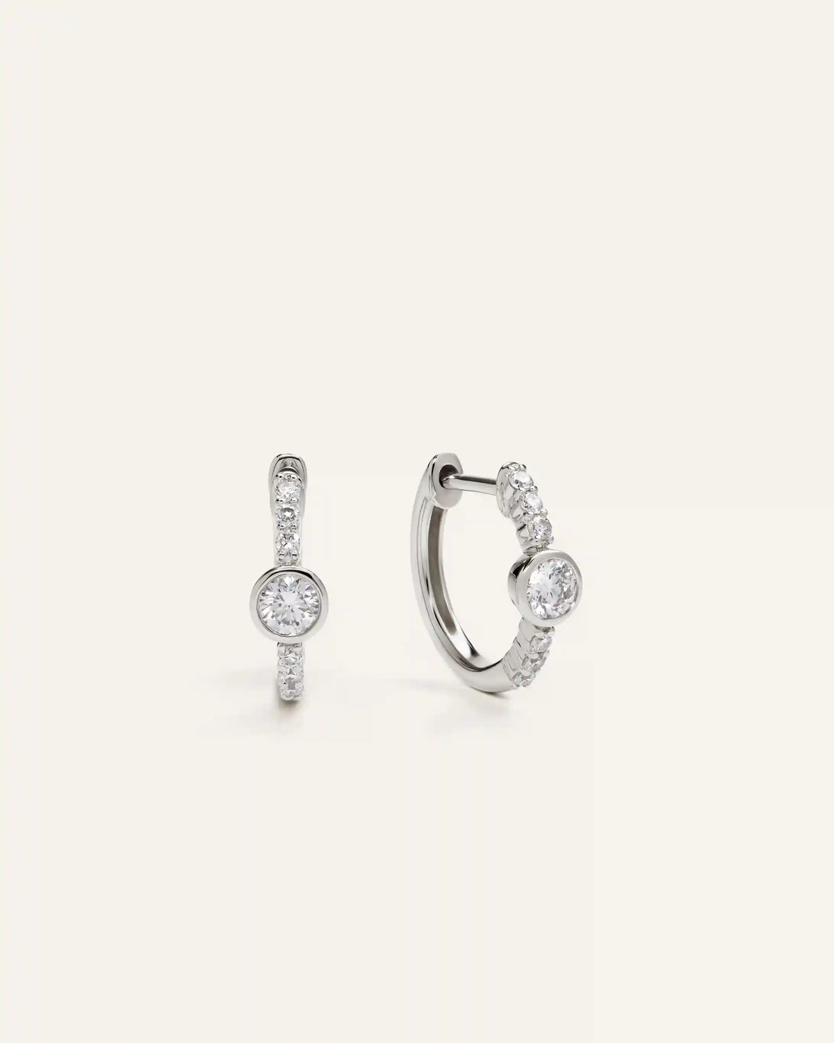 14K Gold Lab Grown Diamond Bezel Pave Tiny Huggies