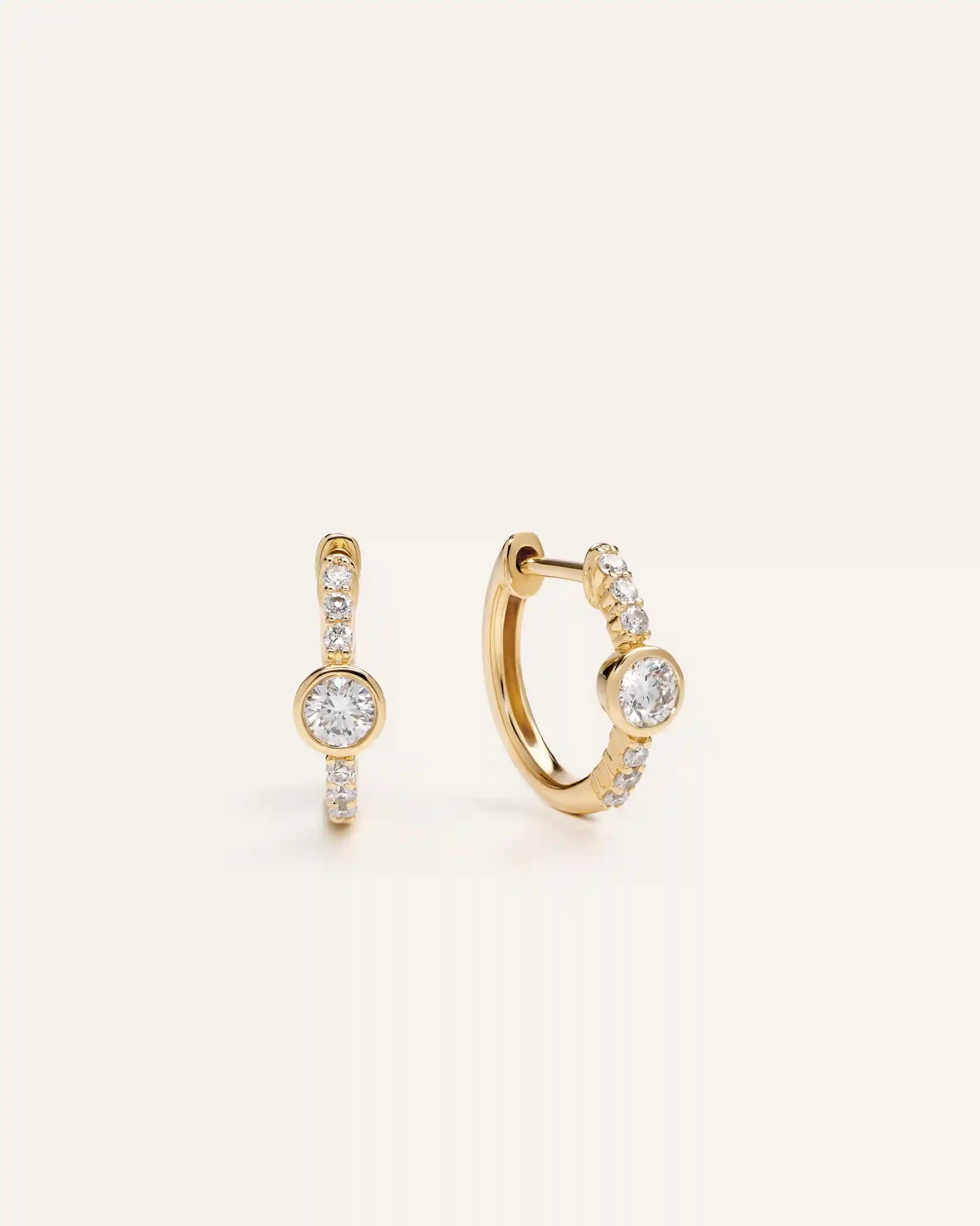 14K Gold Lab Grown Diamond Bezel Pave Tiny Huggies