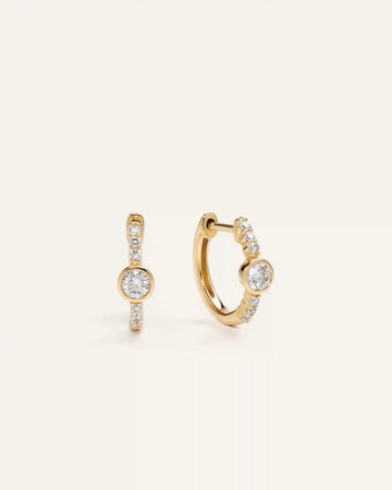 14K Gold Lab Grown Diamond Bezel Pave Tiny Huggies