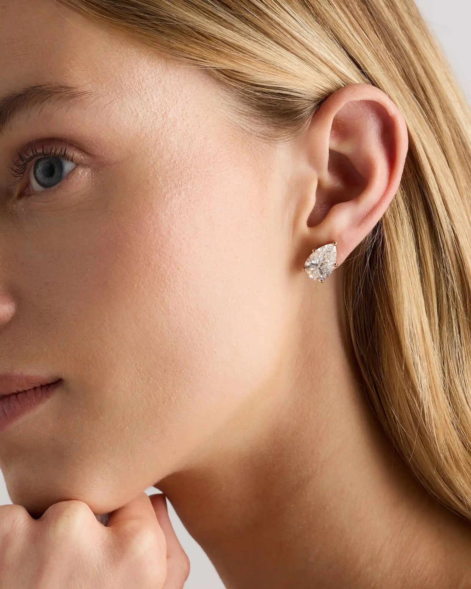 14K Gold Lab Grown Diamond Statement Pear Studs - 8ctw