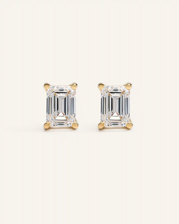 14K Gold Lab Grown Diamond Statement Emerald Studs - 6ctw