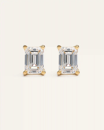 14K Gold Lab Grown Diamond Statement Emerald Studs - 8ctw