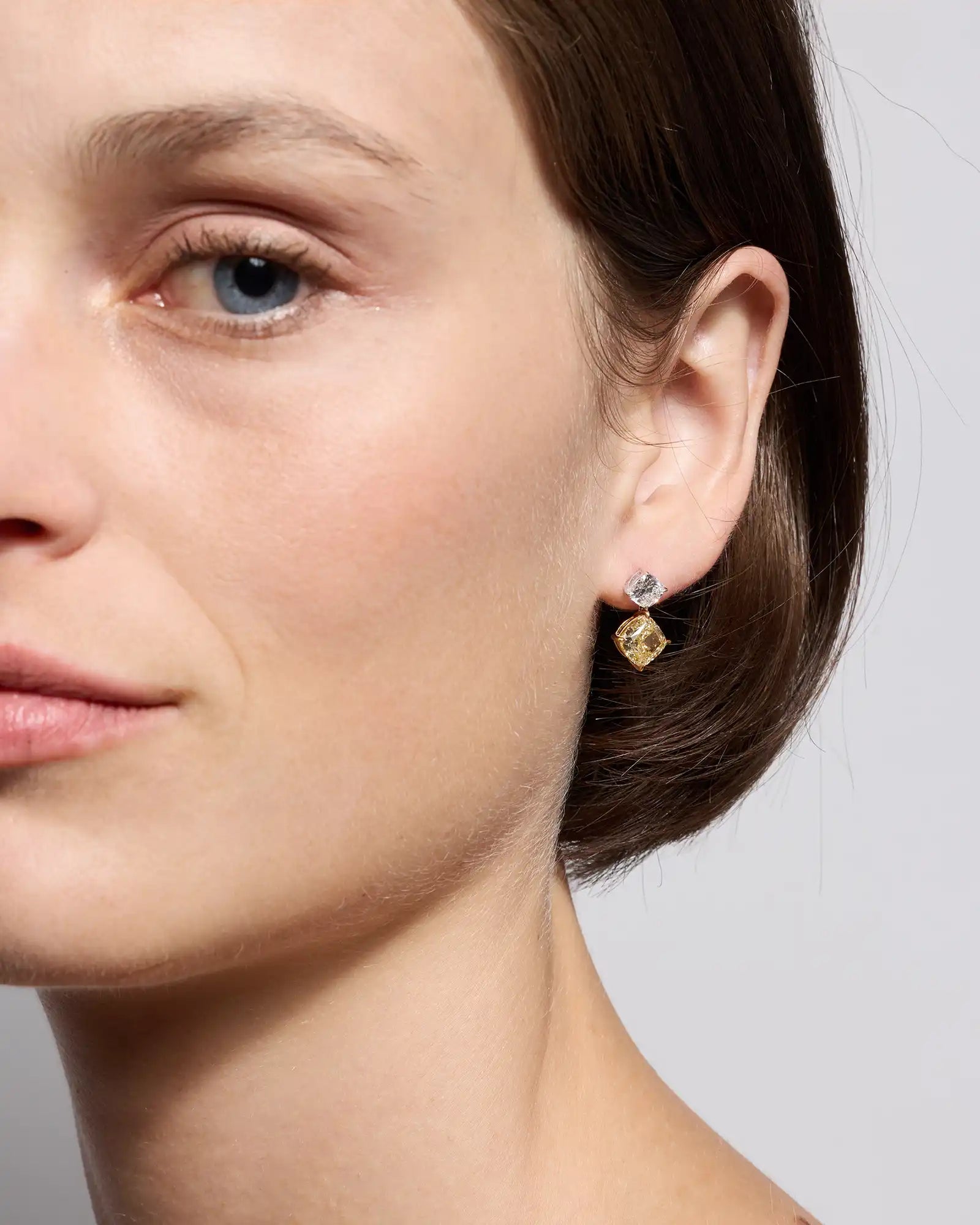 14K Gold Yellow Lab Grown Diamond Cushion Drop Earrings