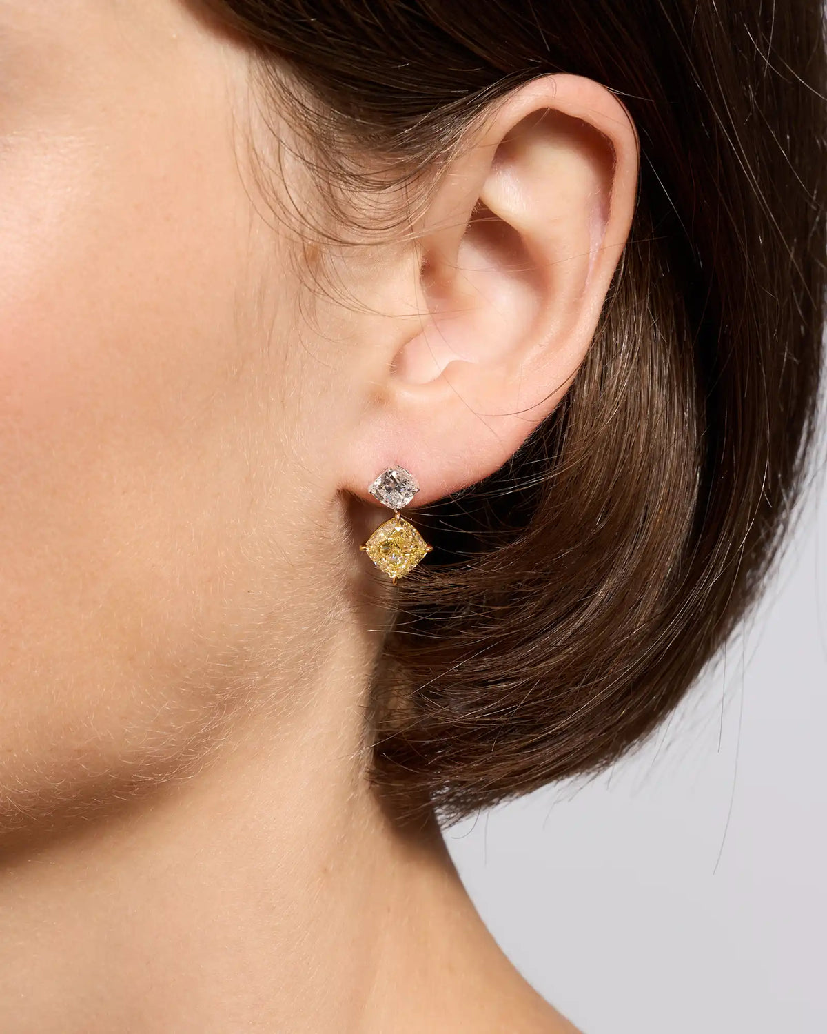 14K Gold Yellow Lab Grown Diamond Cushion Drop Earrings