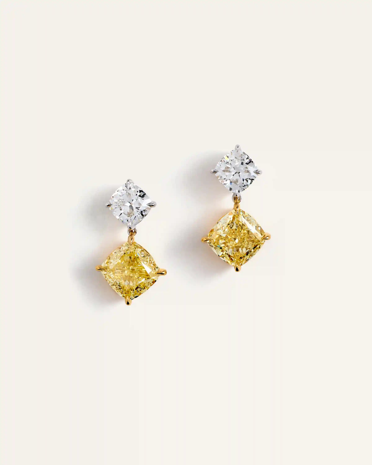 14K Gold Yellow Lab Grown Diamond Cushion Drop Earrings
